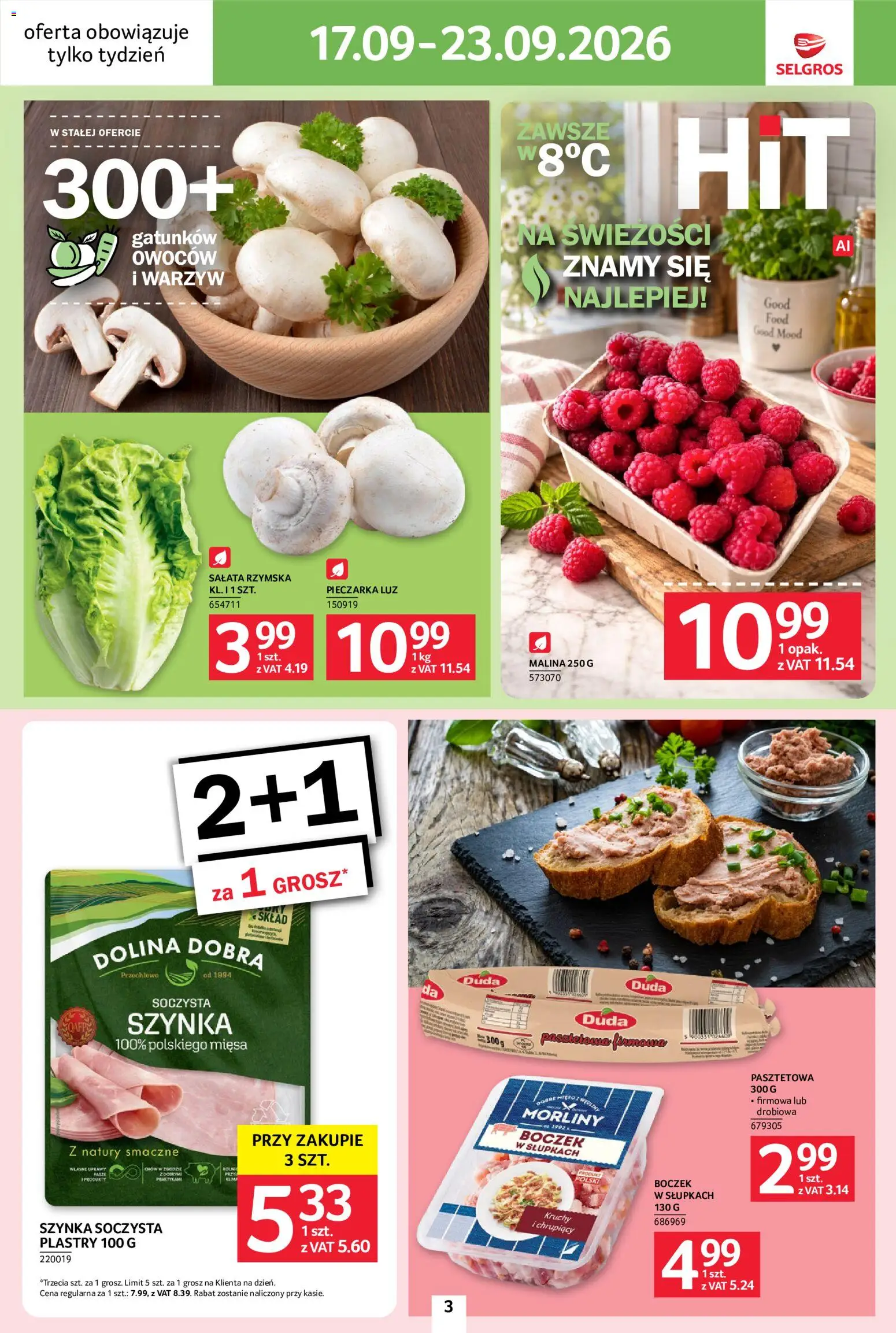 Selgros cash&carry gazetka - Jeszcze więcej super promocji od 17.09.2026 | Strona: 3 | Produkty: Sałata, Sałata rzymska, Szynka, Boczek