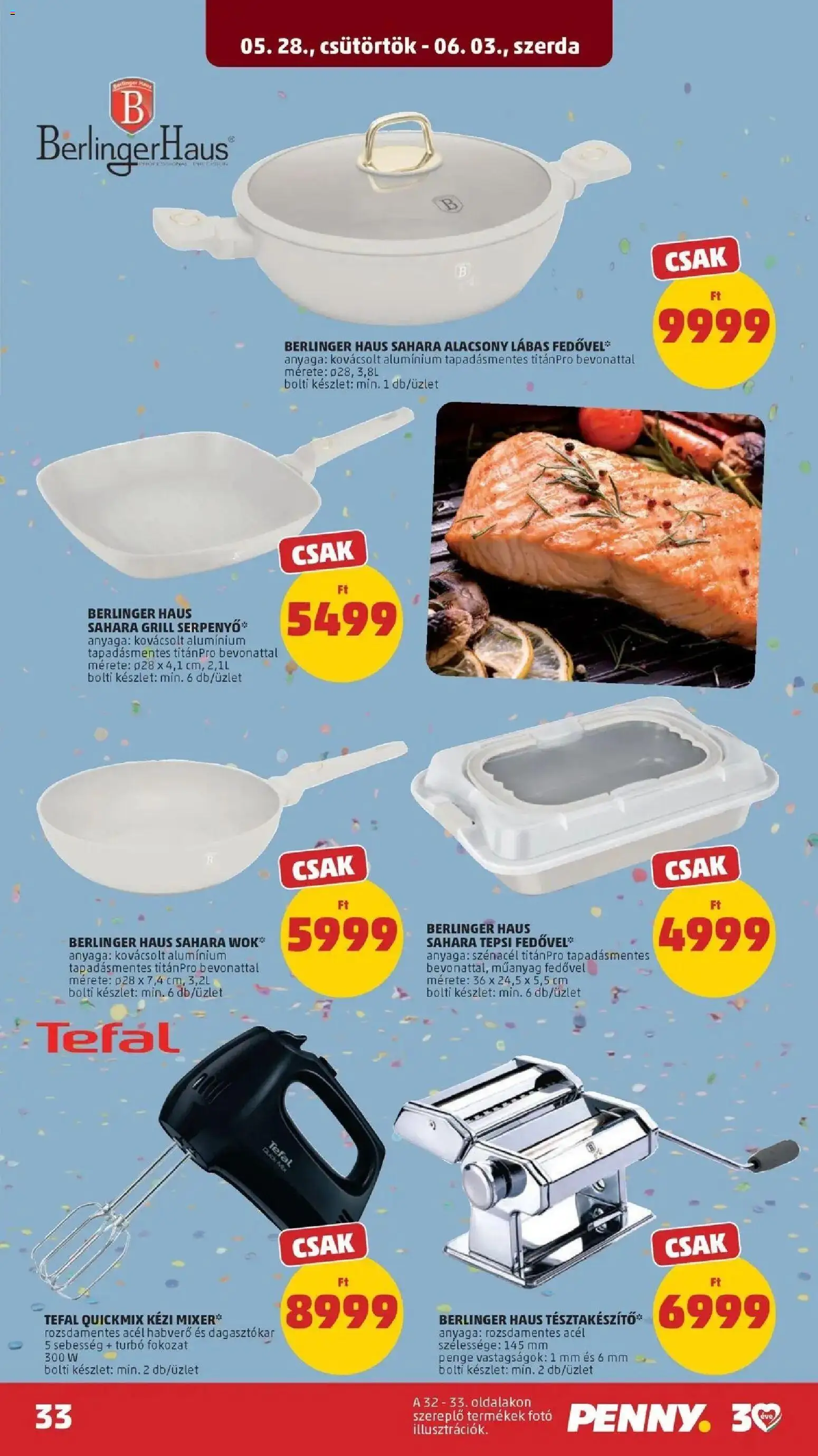 PENNY akciós ujság - amely érvényes a következő dátumtól: 28.05.2026 | Oldal: 33 | Termékek: Kézi mixer, Tefal, Grill, Habverő