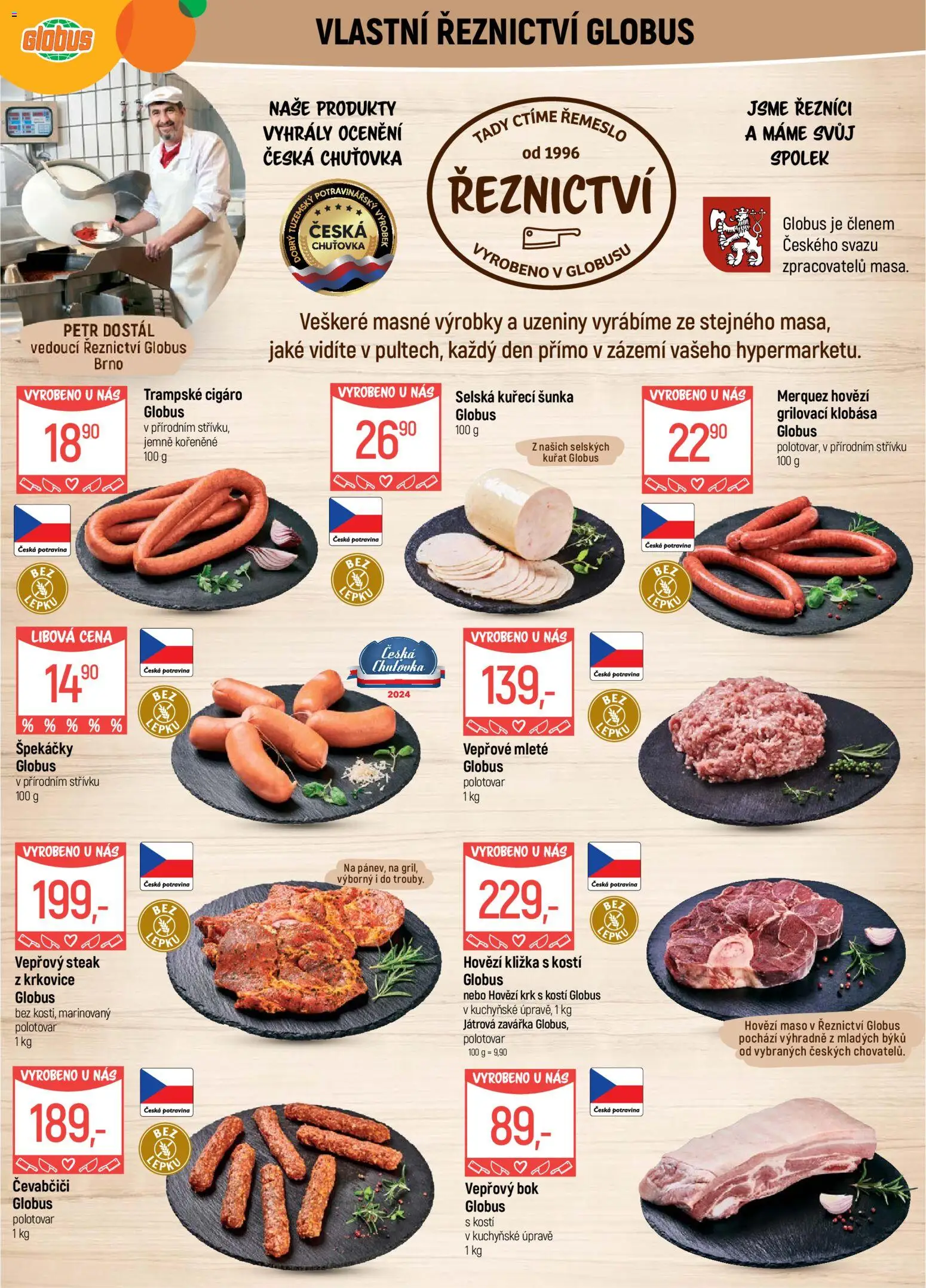 Globus leták - Brno od 27.05.2026 | Strana: 5 | Produkty: Vepřový bok, Špekáčky, Klobása, Maso