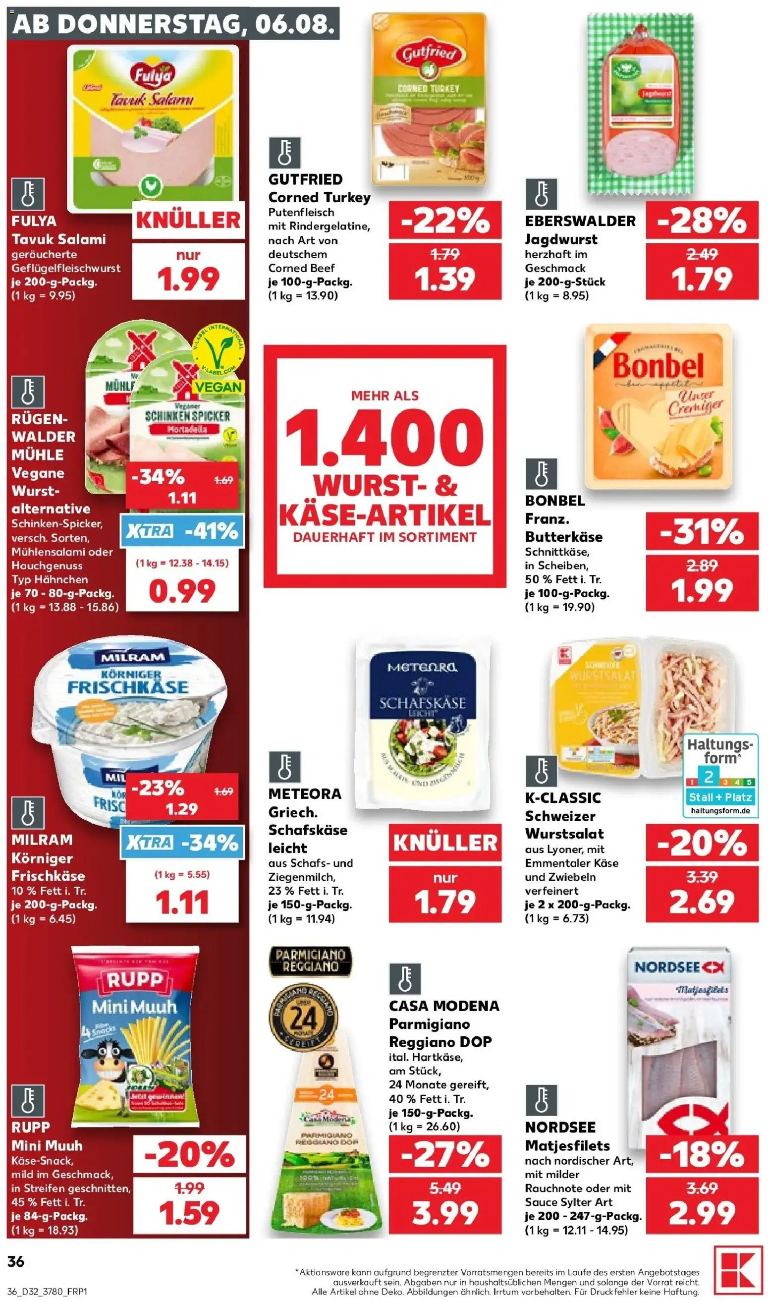 Prospekt Kaufland ab 06.08.2026 » Angebote Online zum Blättern | Seite: 36 | Produkte: Mais, Mühle, Milram, Schafskase