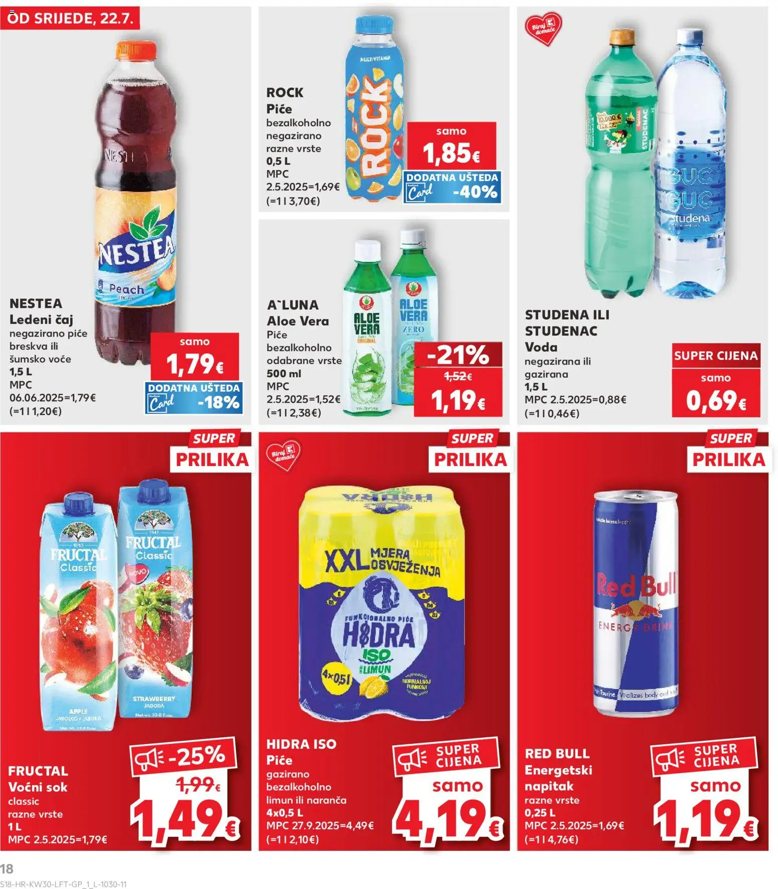 Kaufland HR akciós ujság - amely érvényes a következő dátumtól: 2026.07.22. | Oldal: 18 | Termékek: Body, Lé, Red bull, Aloe vera