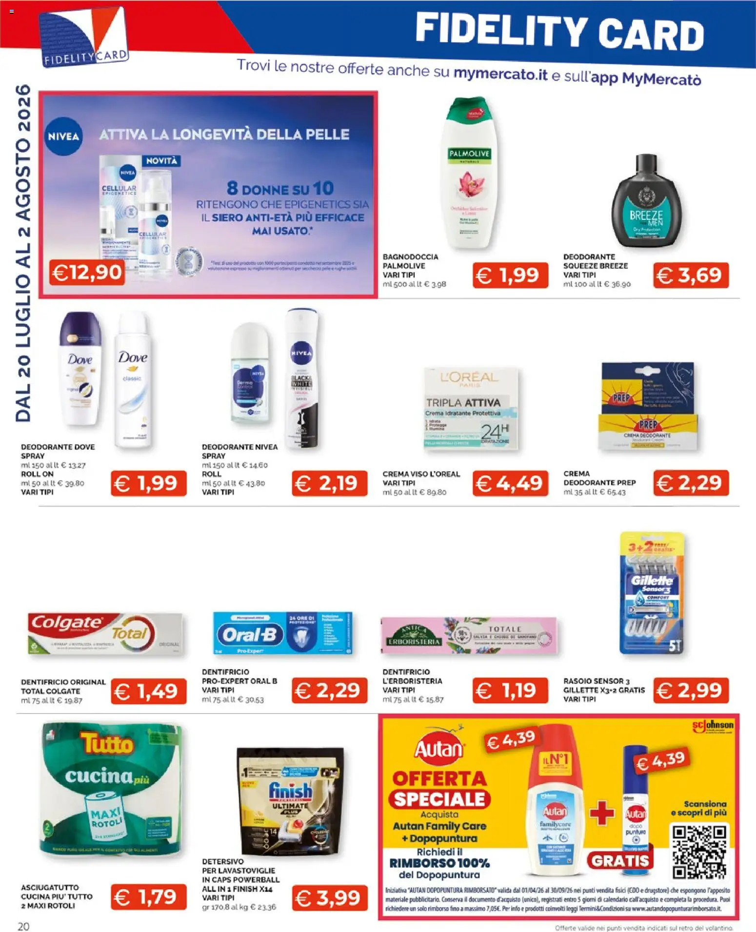 Volantino Mercatò del 20/07/2026 | Pagina: 20 | Prodotti: Crema, Dentifricio, Crema viso, Asciugatutto