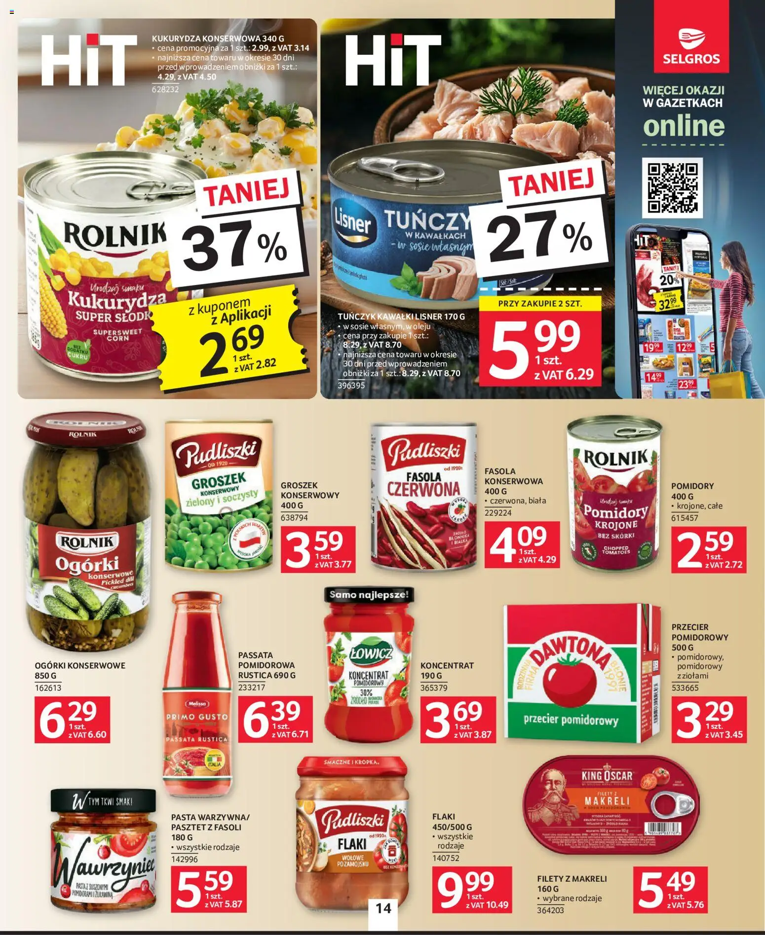 Selgros cash&carry gazetka od 13.08.2026 | Strona: 14 | Produkty: Kukurydza konserwowa, Flaki, Pasta, Ogórki