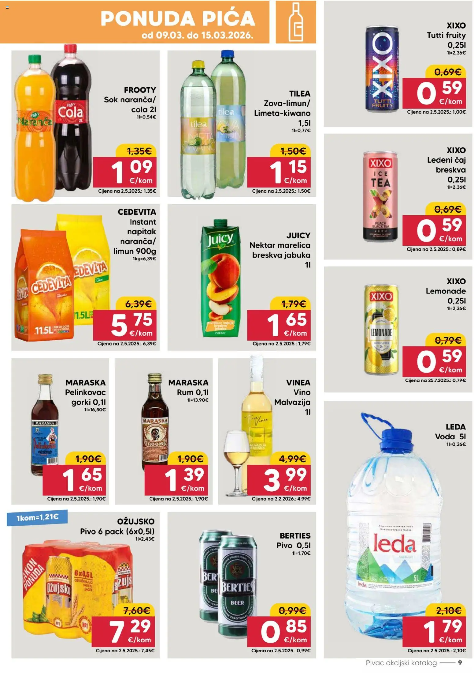 Pivac katalog | vrijedi od 09.03.2026 | Stranica: 9 | Proizvodi: Sok, Vino, Cedevita, Jabuka