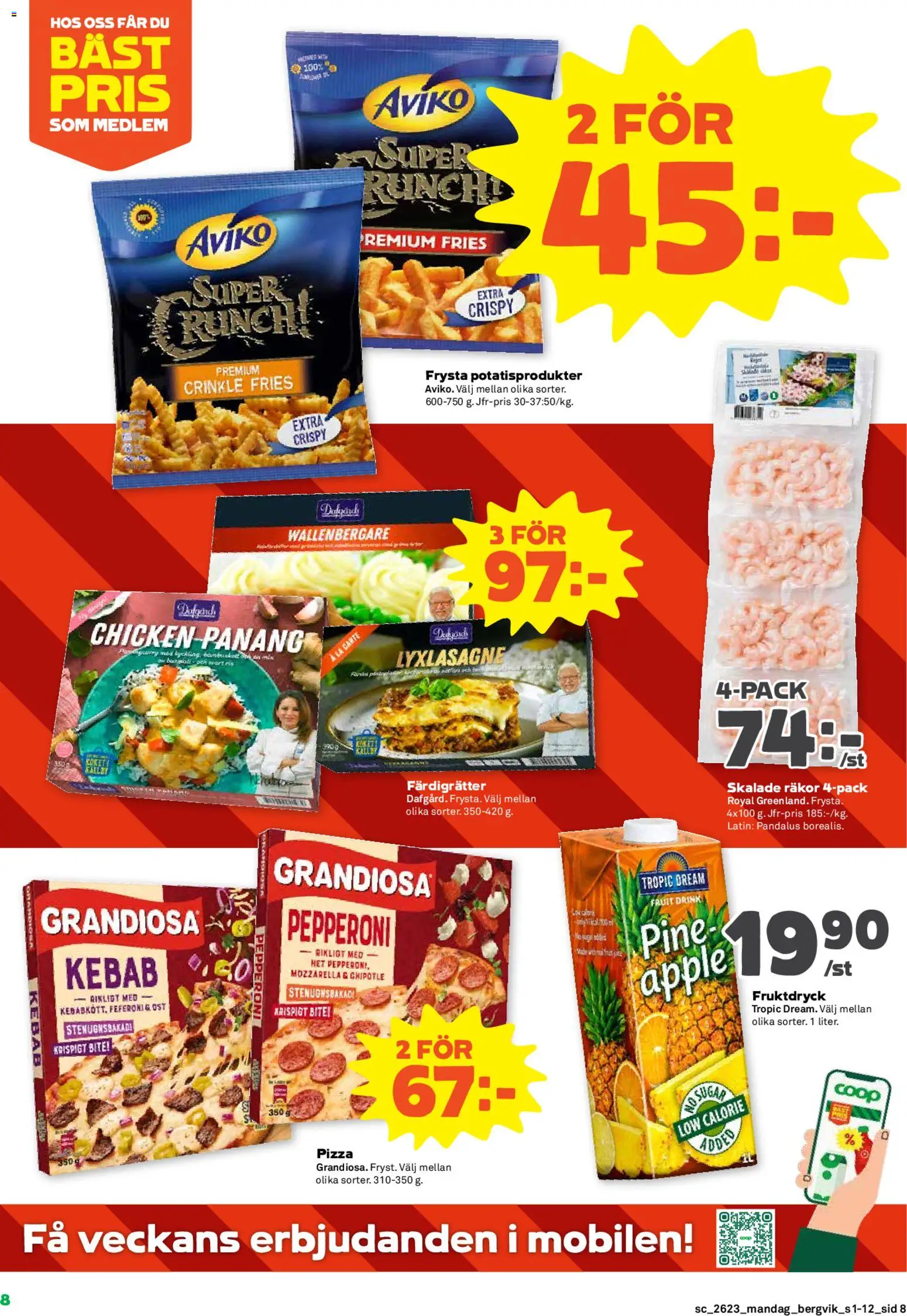 Stora Coop reklamblad aktuell från 01.06.2026 | Sida: 8 | Produkter: Räkor, Ost, Pizza, Äpple