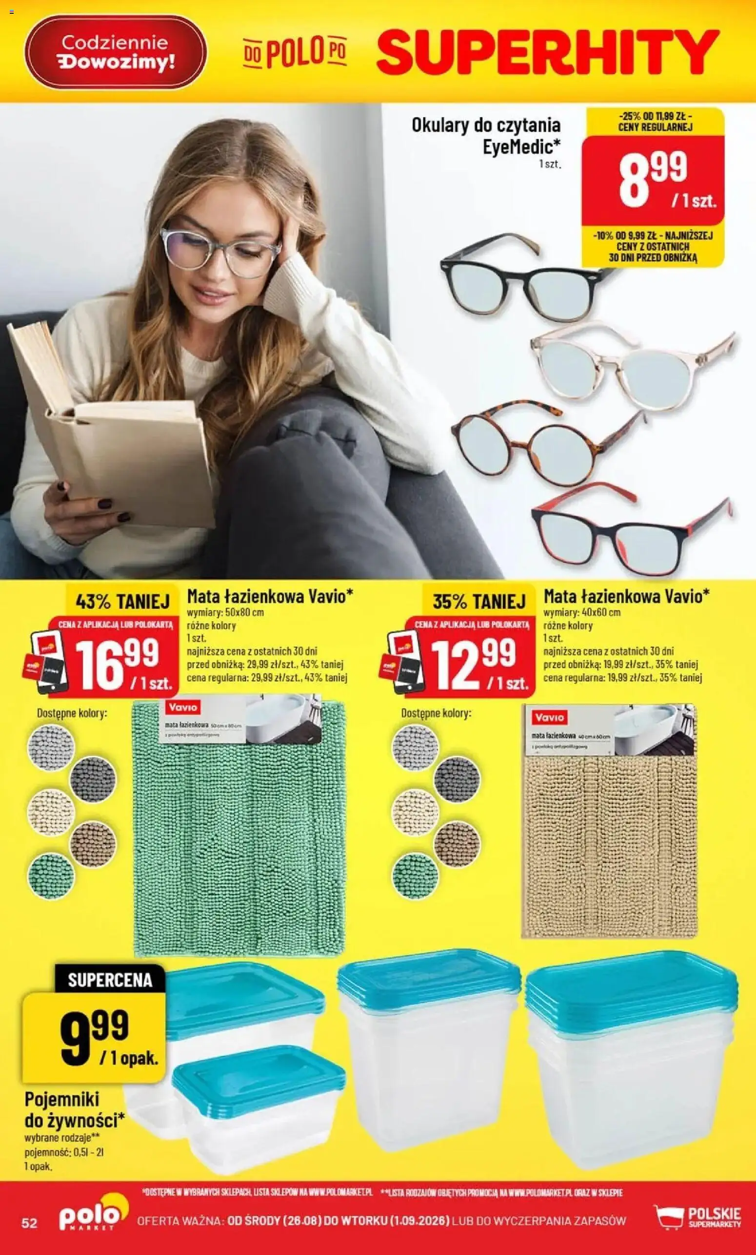 Nowa POLOmarket gazetka od jutra 26.08.2026 | Strona: 52 | Produkty: Okulary, Mata łazienkowa