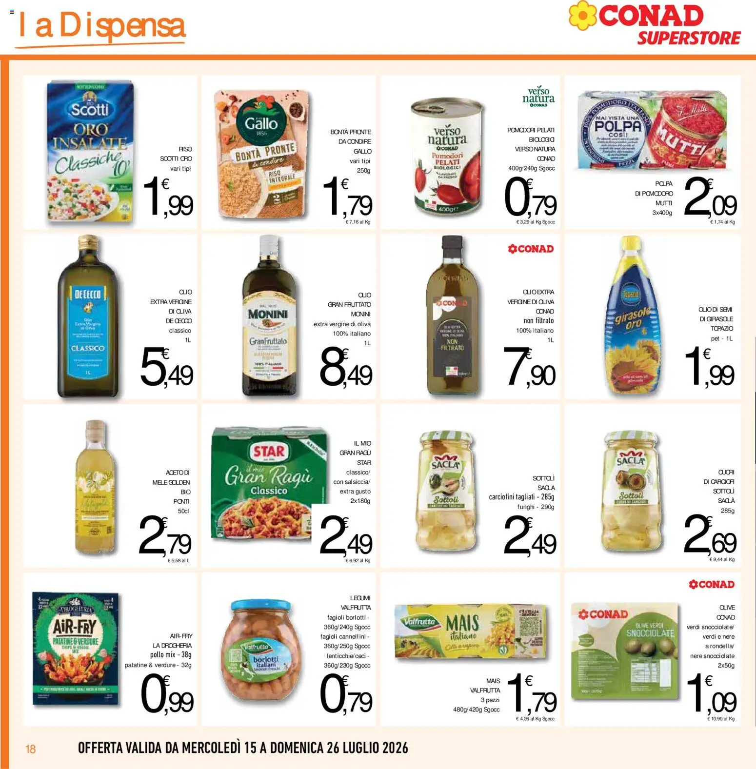 Volantino Conad del 15/07/2026 | Pagina: 18 | Prodotti: Mele, Cannellini, Fagioli, Olio di semi di girasole