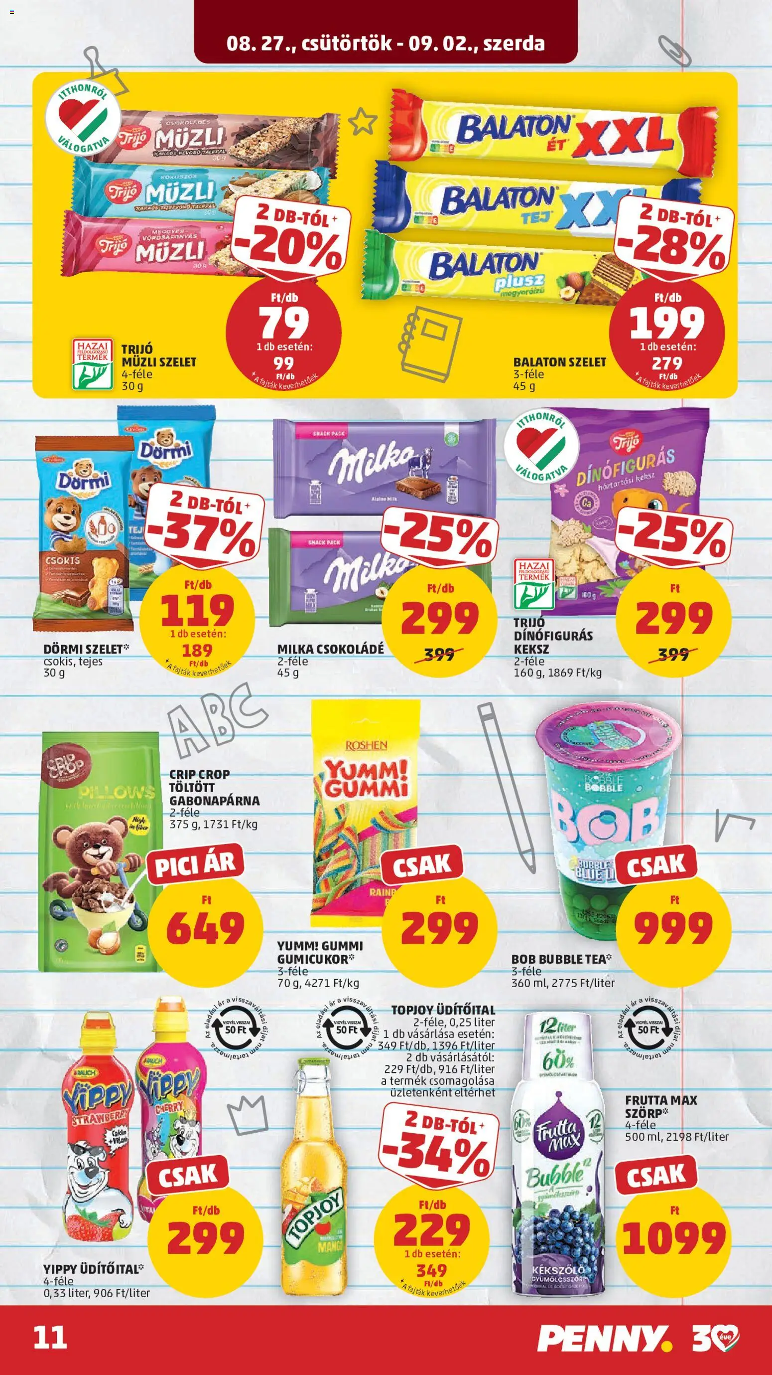 PENNY akciós ujság - amely érvényes a következő dátumtól: 2026.08.27. | Oldal: 15 | Termékek: Milka, Topjoy, Csokoládé, Keksz