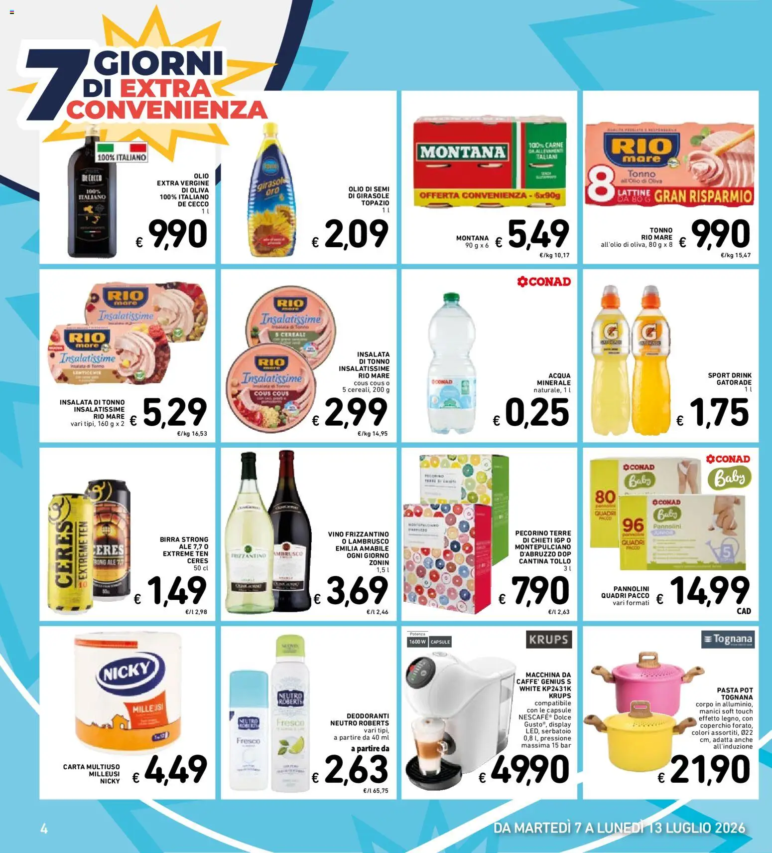 Volantino Spazio Conad del 07/07/2026 | Pagina: 4 | Prodotti: Pannolini, Cereali, Olio, Vino