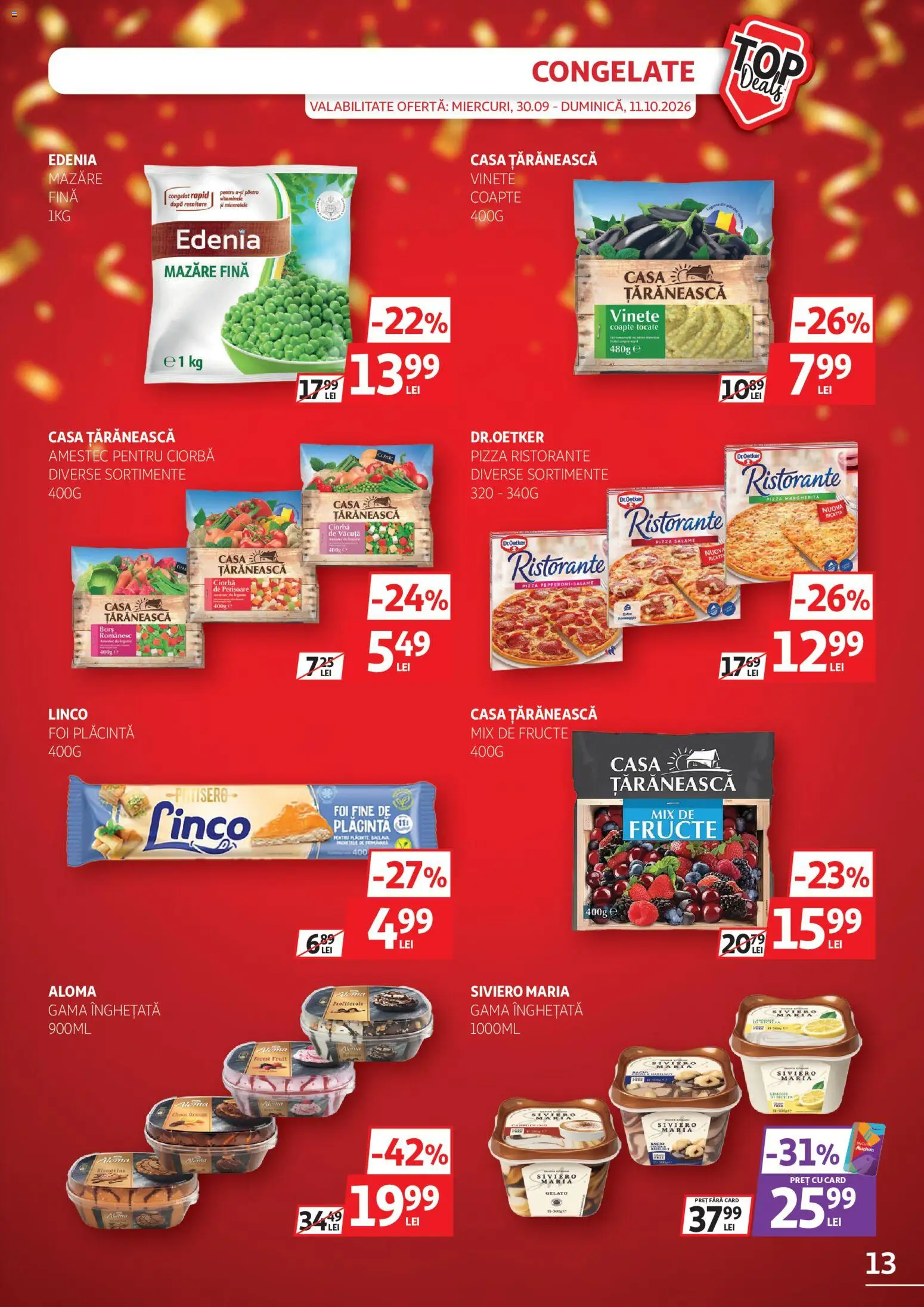 Noul catalog Auchan – valabil de la 30.09.2026 | Pagină: 13 | Produse: Mazăre, Ciorba, Pizza, Amestec