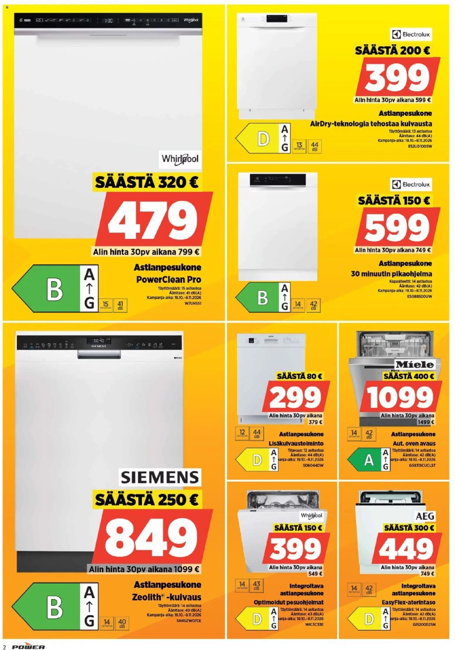 Power tarjoukset – voimassa 19/10/2026 alkaen | Sivu: 2 | Tuotteet: Astianpesukone
