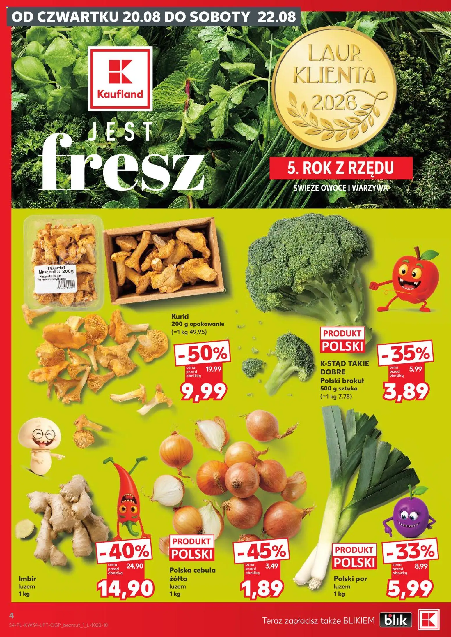 Kaufland gazetka od 20.08.2026 | Strona: 4 | Produkty: Kurki, Cebula, Warzywa, Owoce