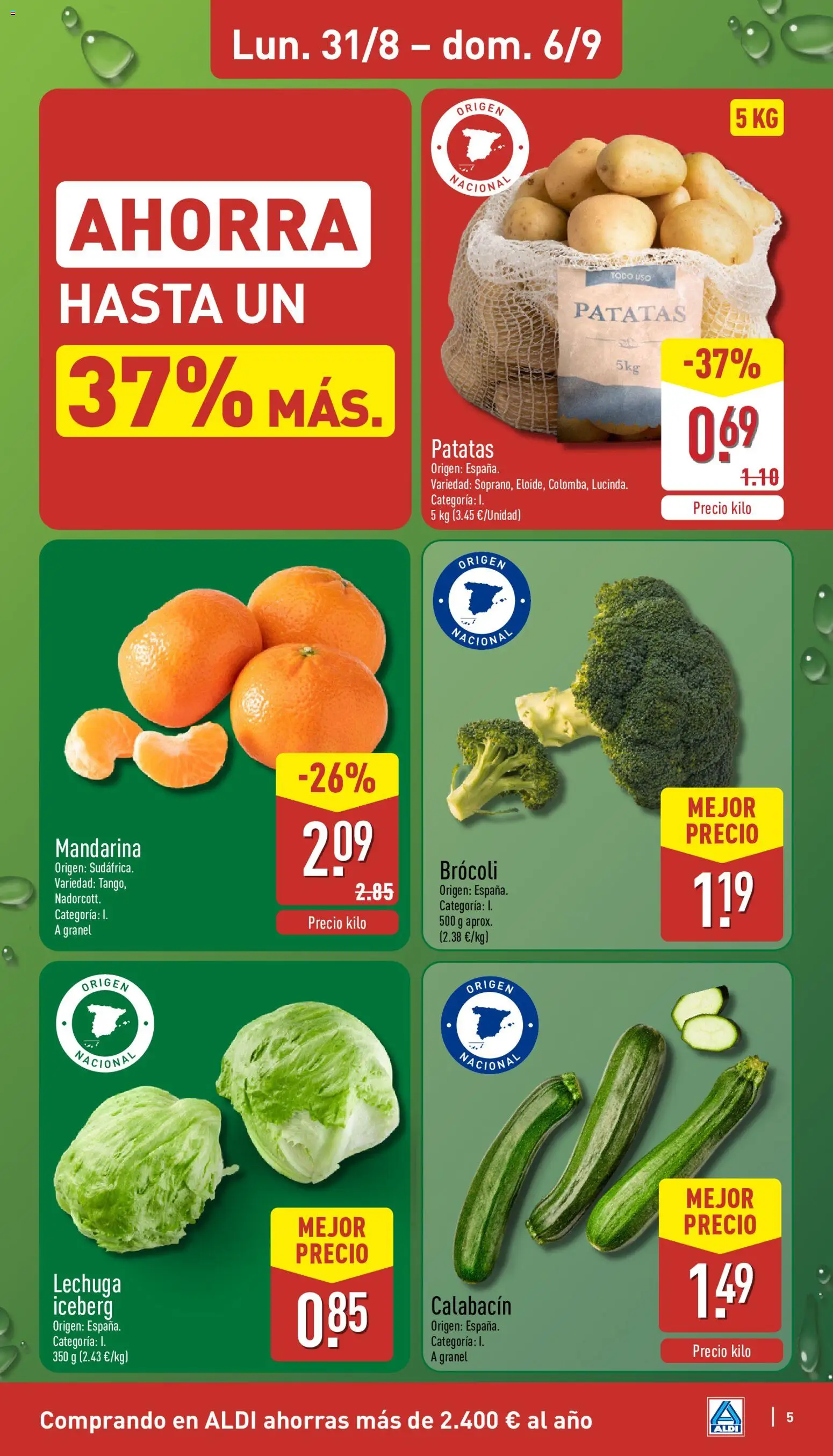 Aldi folleto Baleares │ válido desde el 31/08/2026 | Página: 5 | Productos: Calabacín, Lechuga iceberg, Patatas, Brócoli