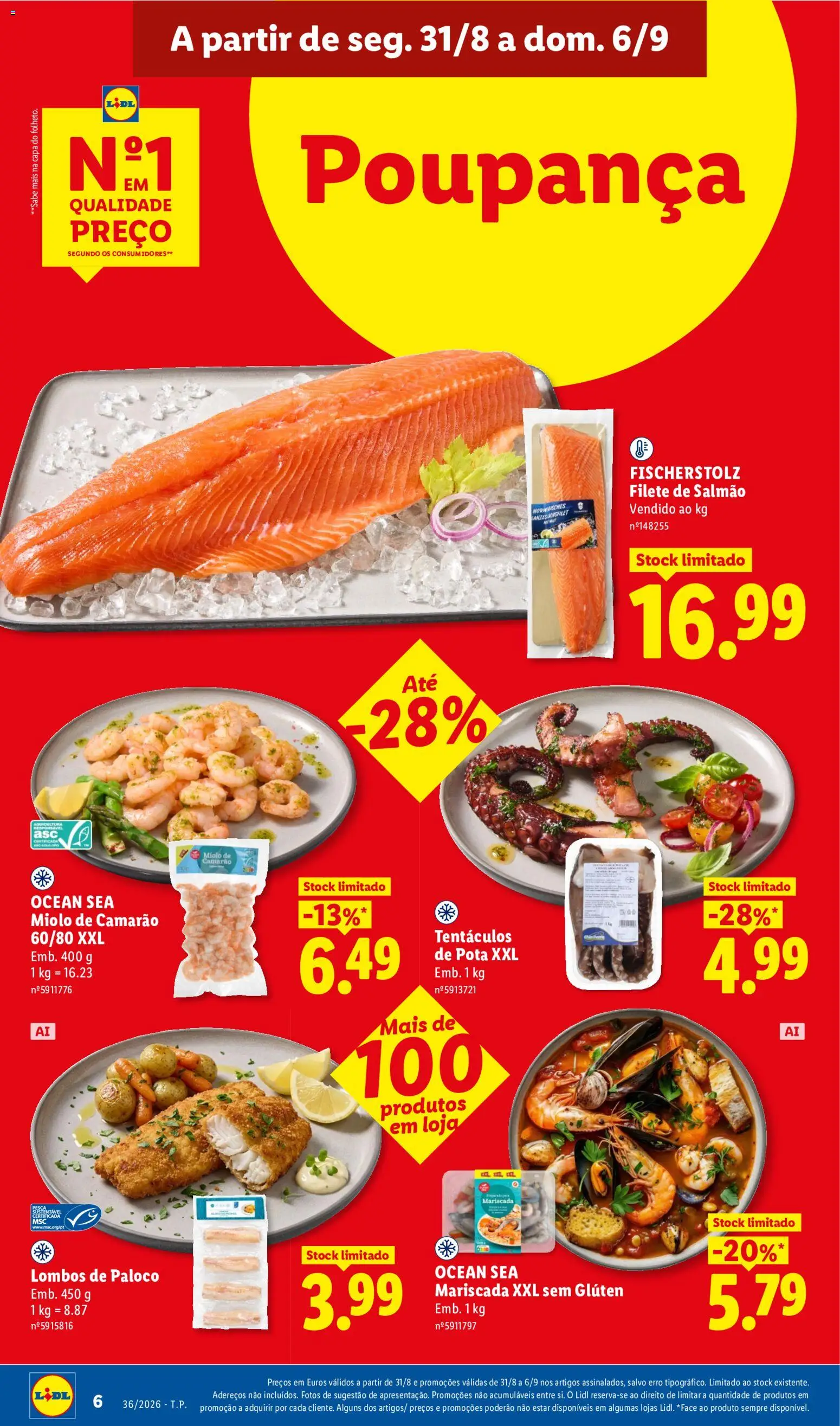Lidl folheto │ válido de 31/08/2026 | Página: 6 | Produtos: Filete de salmão, Camarão, Salmão, Filete