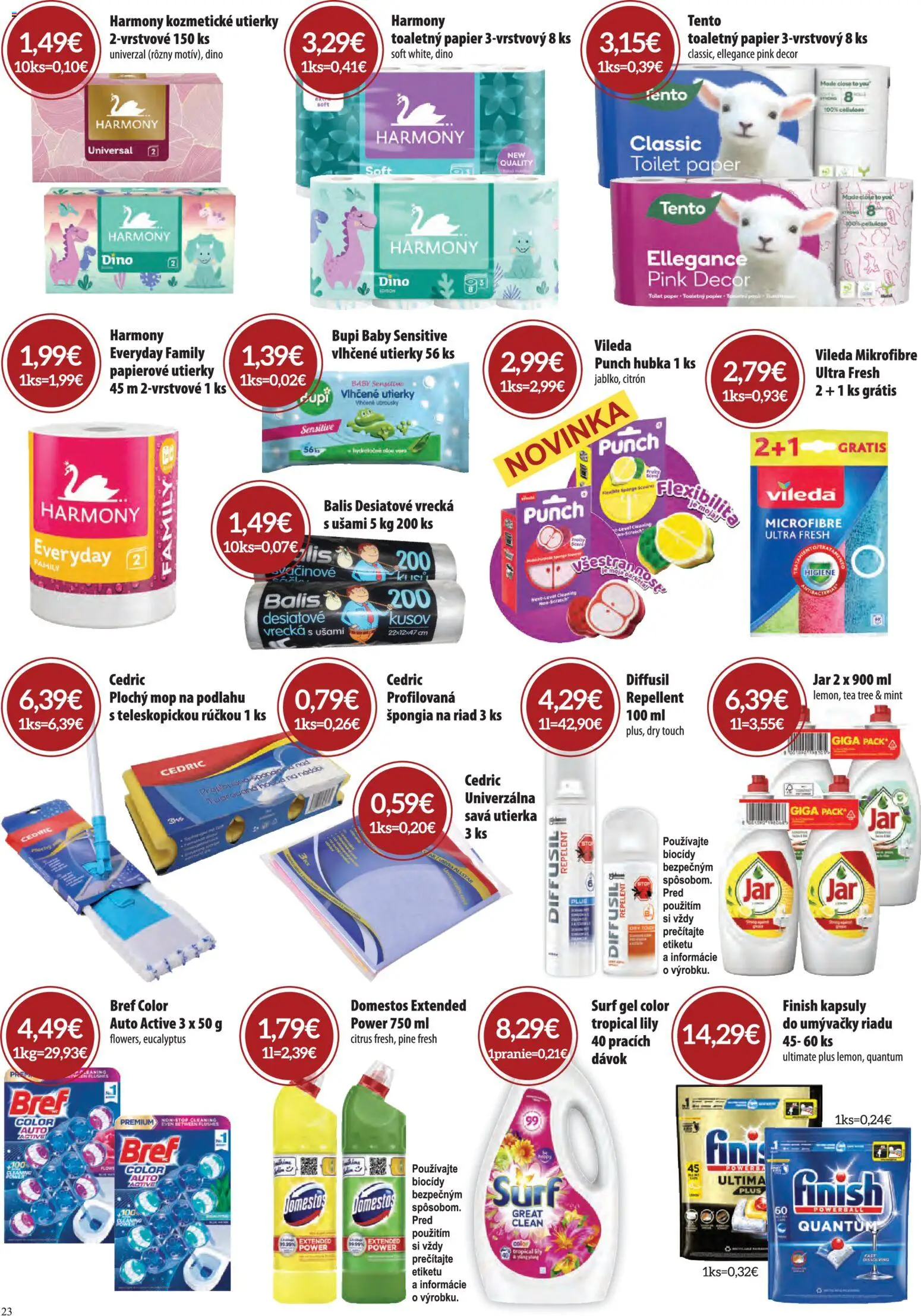 Nové CBA Verex akcie – leták je platný od 04.06.2026 | Strana: 23 | Produkty: Mop, Riad, Hubka, Domestos