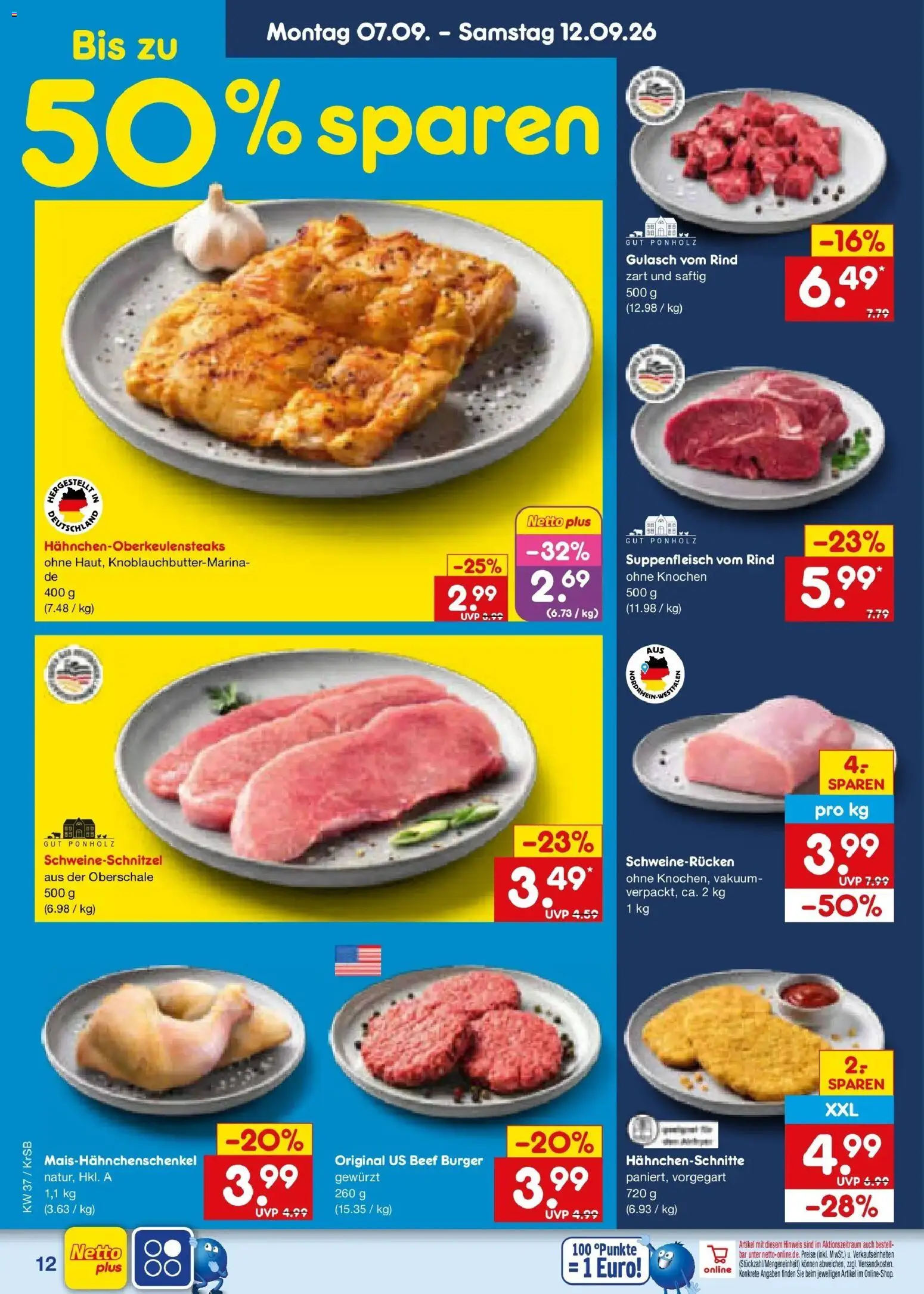 Netto Marken-Discount Prospekt Baesweiler – gültig ab 07.09.2026 | Seite: 18 | Produkte: Burger, Gulasch, Suppenfleisch, Schweinerucken
