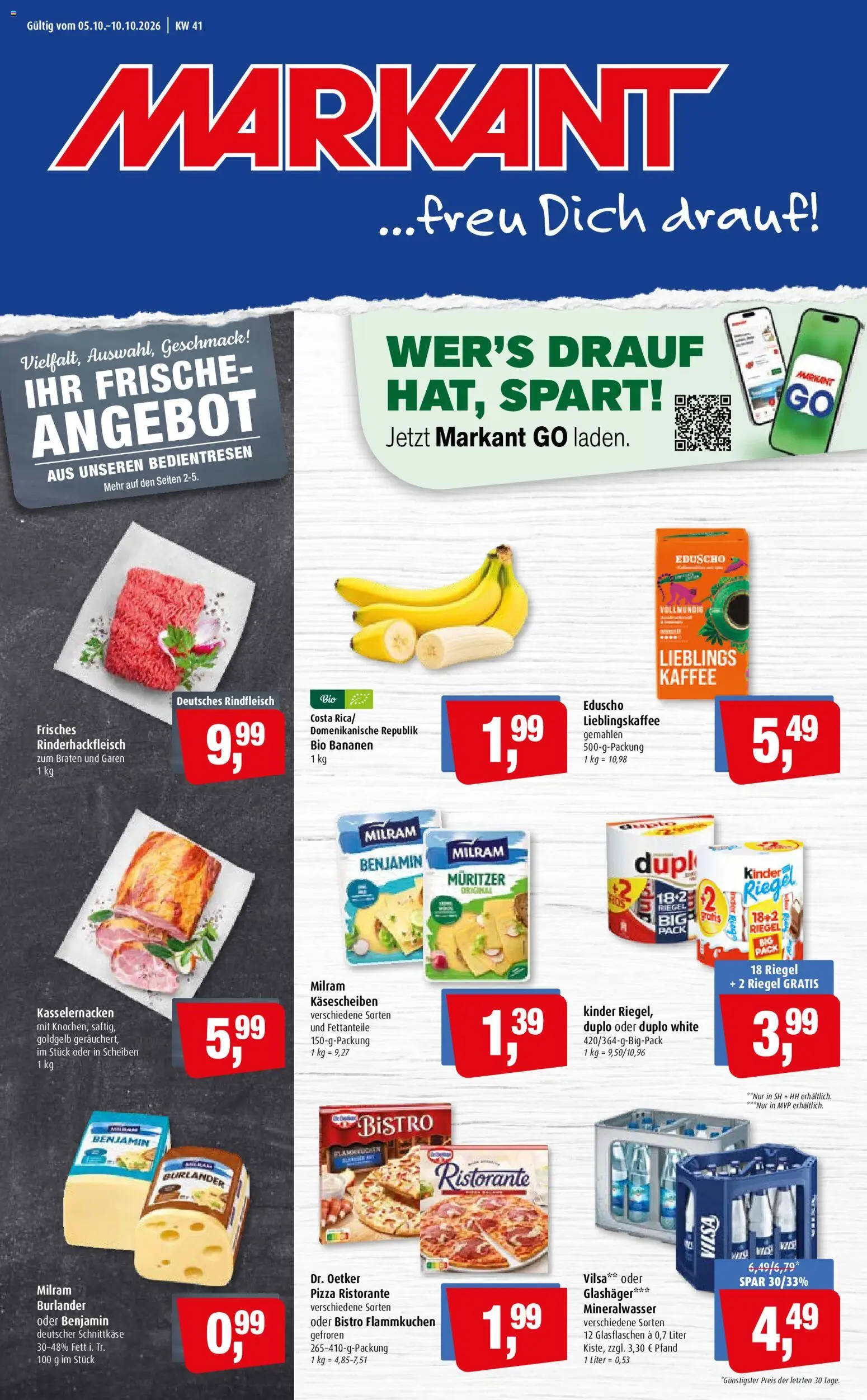 Markant Prospekt – gültig ab 05.10.2026 | Seite: 1 | Produkte: Kaffee, Bananen, Pizza, Rindfleisch