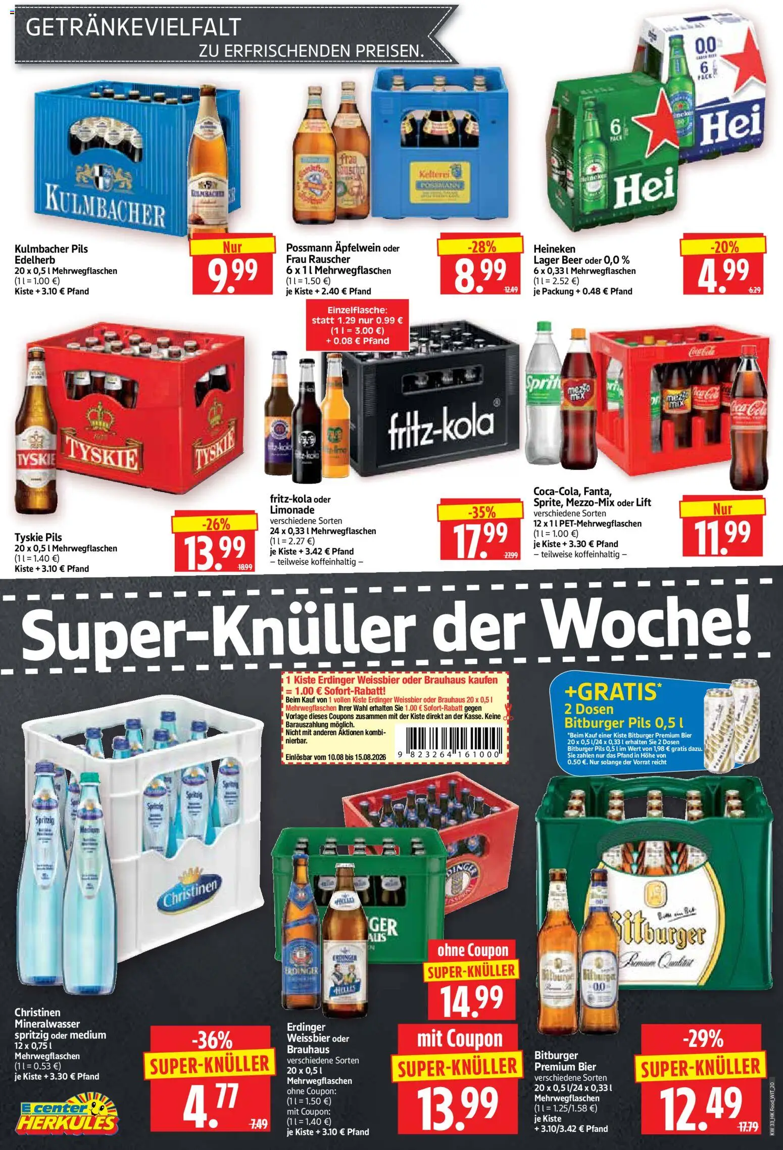 HERKULES Prospekt – gültig ab 10.08.2026 | Seite: 20 | Produkte: Erdinger, Bier, Limonade, Heineken