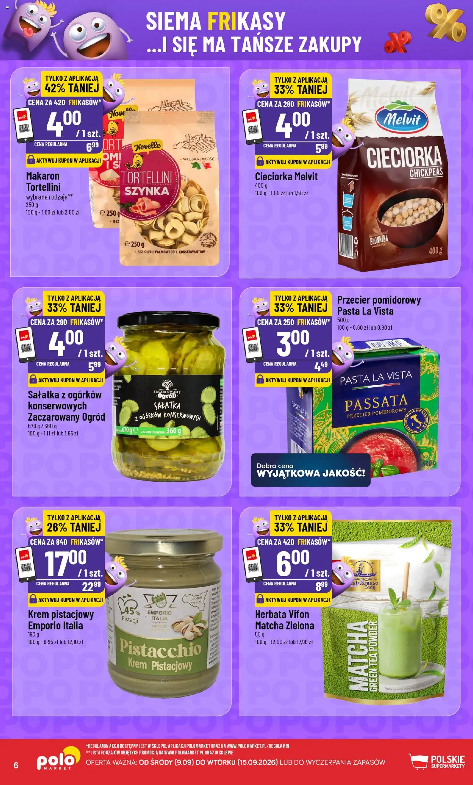 Nowa POLOmarket gazetka od jutra 09.09.2026 | Strona: 6 | Produkty: Makaron Tortellini, Vifon, Matcha, Makaron