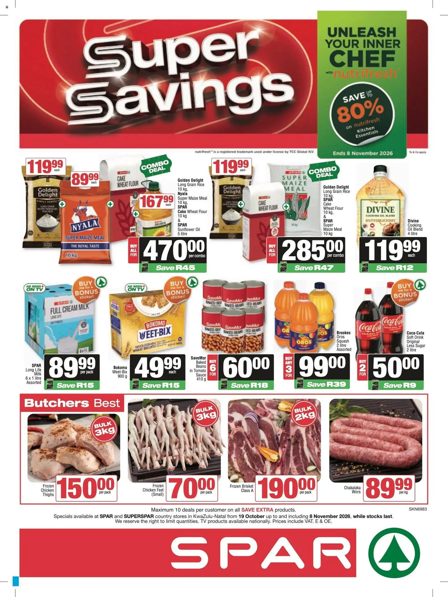 New Spar catalogue – valid from 19/10/2026 | Page: 1 | Products: Flour, Baked beans, Oil, Chicken