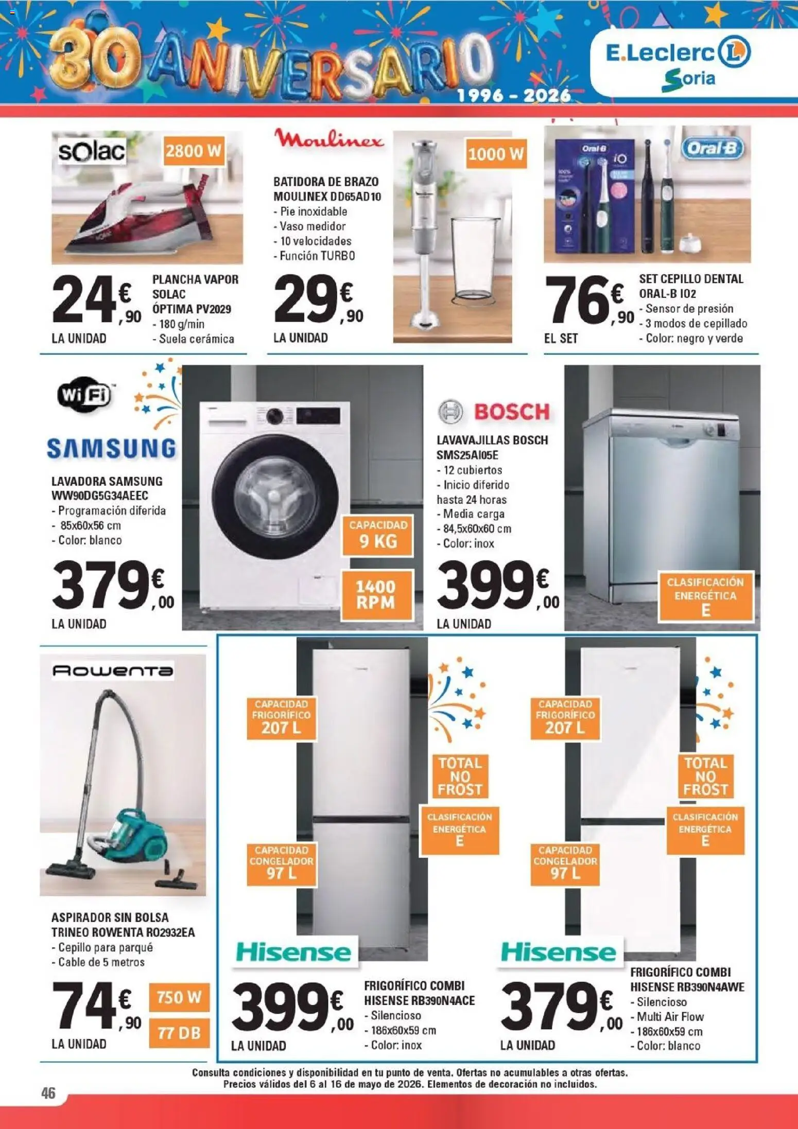 E.Leclerc Soria │ válido desde el 06.05.2026 | Página: 46 | Productos: Cepillo, Congelador, Plancha, Batidora