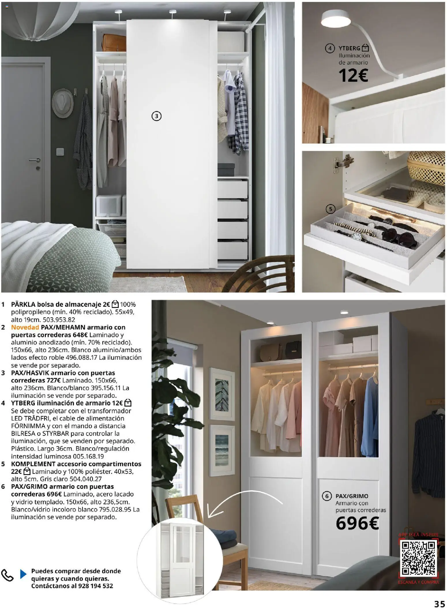 Catálogo IKEA Dormitorios │ válido desde el 01/02/2026 | Página: 35 | Productos: Iluminación de armario, Cable, Bolsa, Almacenaje