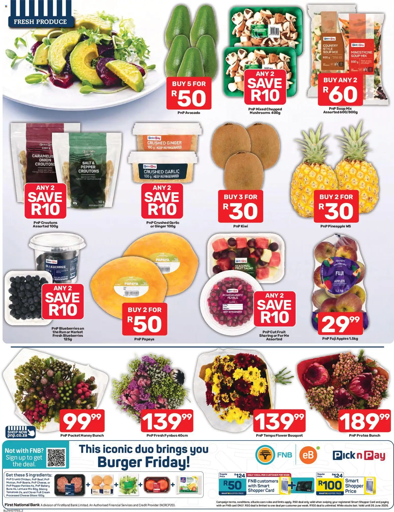 New Pick n Pay catalogue – valid from 15.06.2026 | Page: 2 | Products: Cheese, Tomatoes, Soup, Garlic
