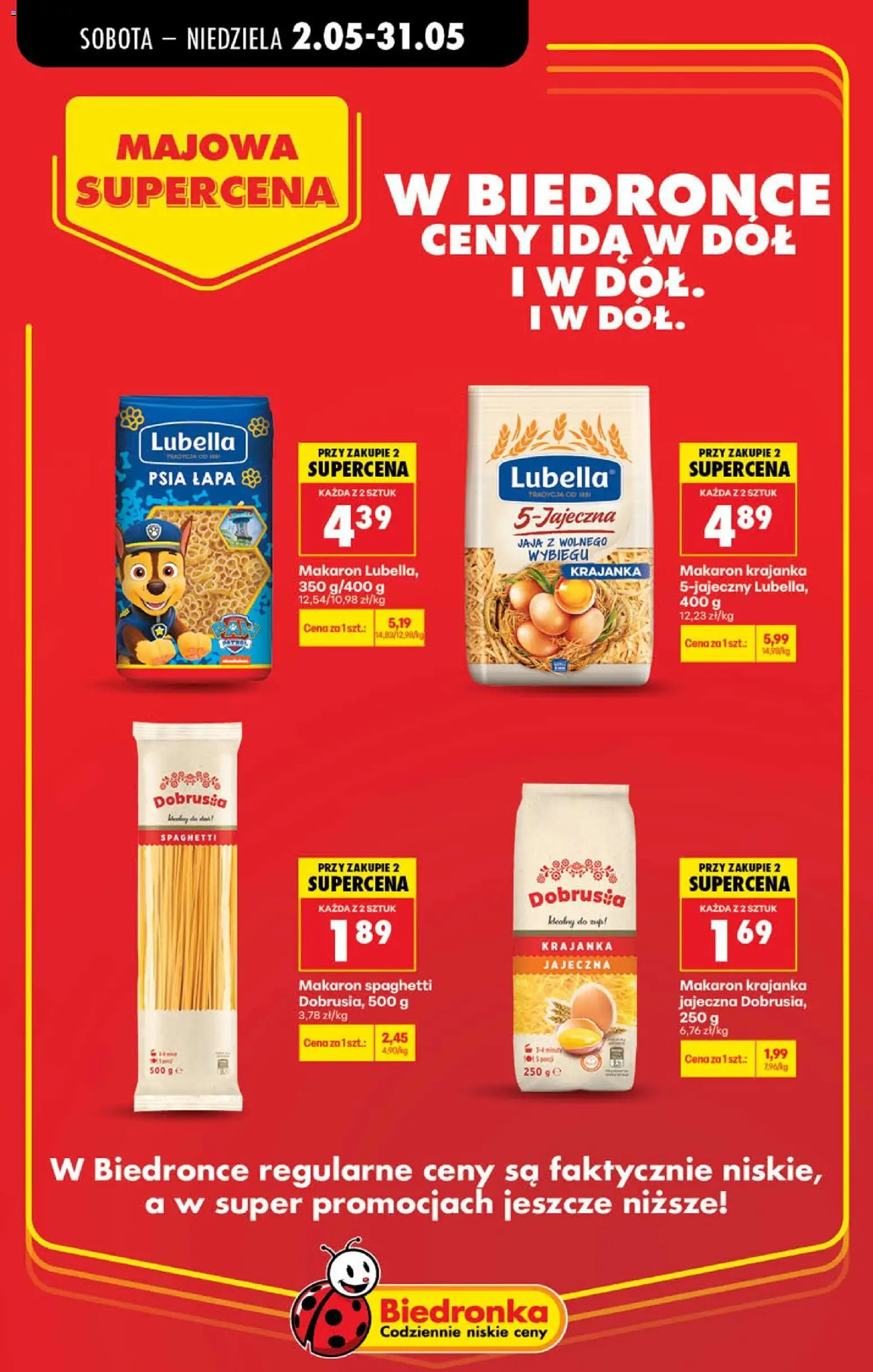 Biedronka gazetka - Majowa supercena od 02.05.2026 | Strona: 13 | Produkty: Makaron spaghetti, Dobrusia makaron, Makaron, Jaja
