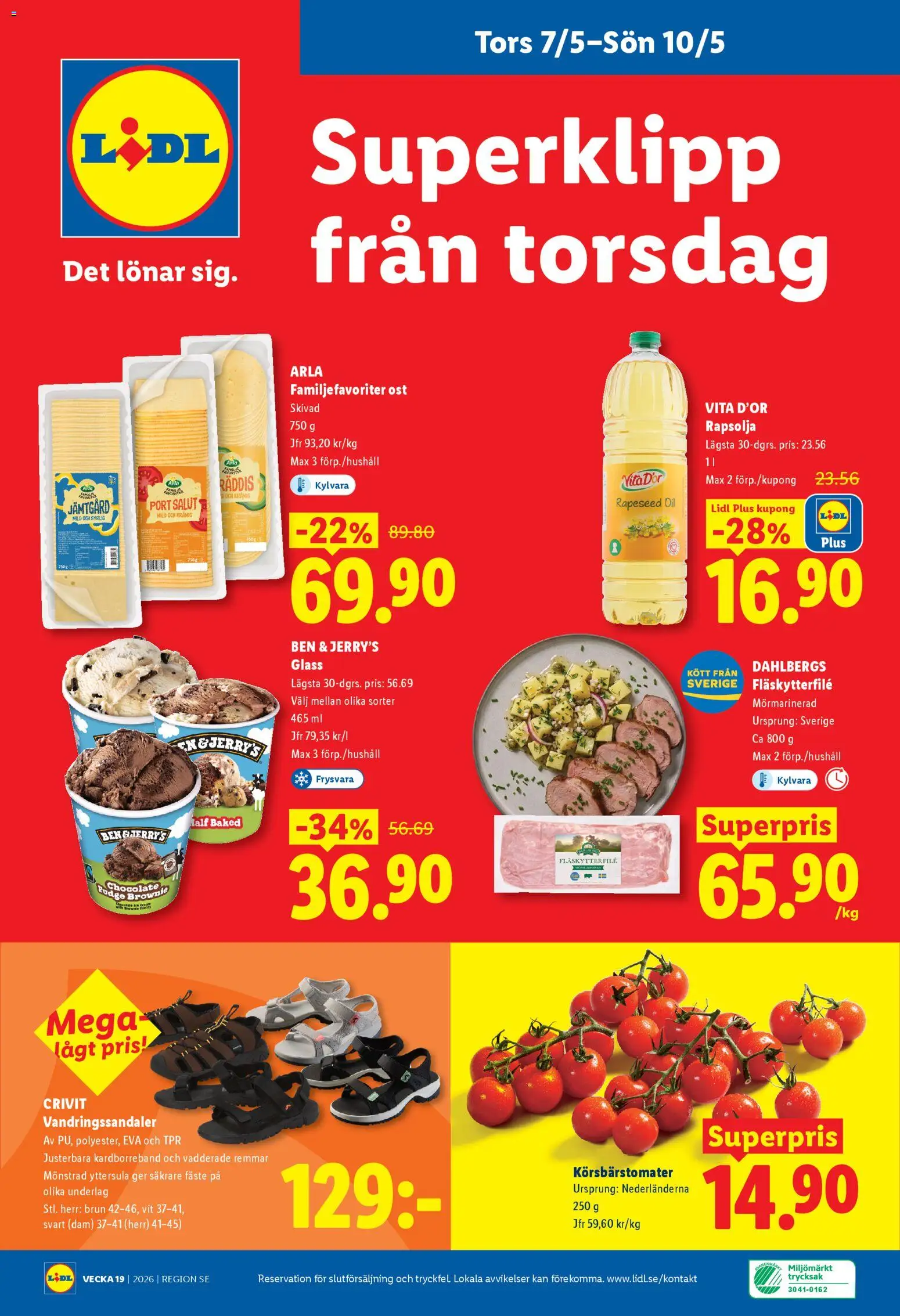 Lidl reklamblad aktuell från 04.05.2026 | Sida: 28 | Produkter: Fläskytterfilé, Rapsolja, Ost, Glass