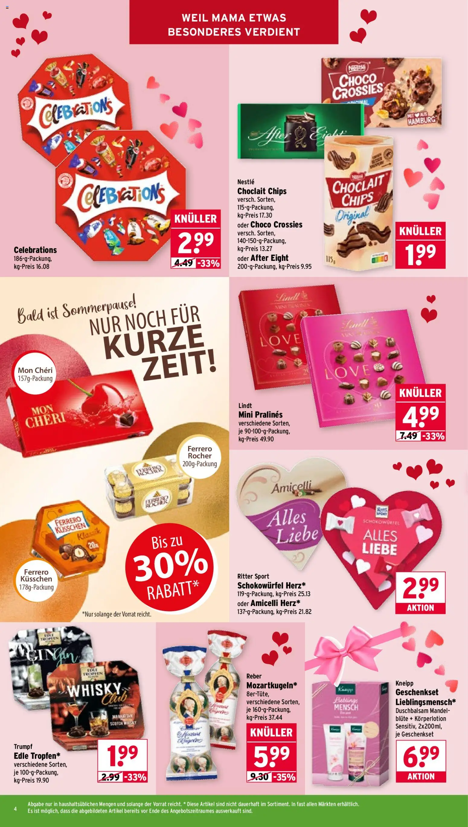 Wasgau Prospekt 	 – gültig ab 04.05.2026 | Seite: 4 | Produkte: Körperlotion, Lindt, Chips, Mon cheri