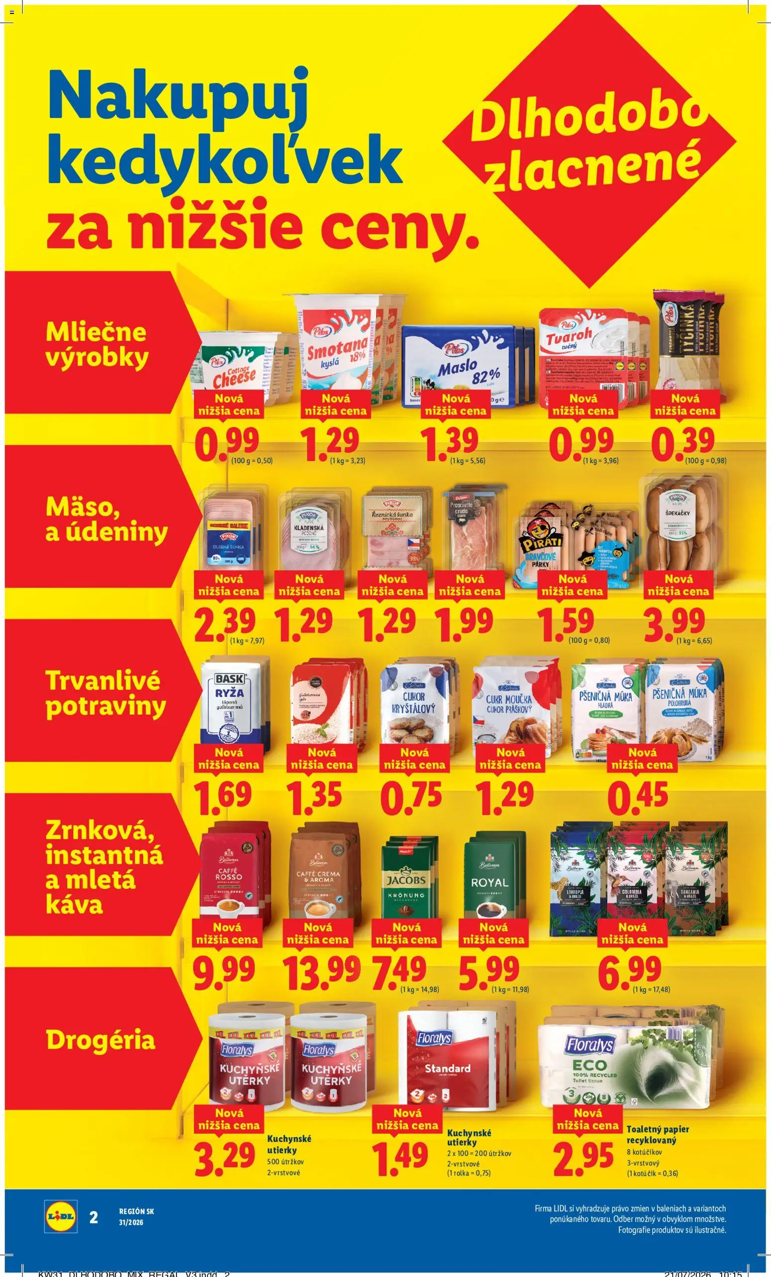 Nové Lidl akcie – leták je platný od 27.07.2026 | Strana: 4 | Produkty: Káva, Kryštálový cukor, Tvaroh, Párky