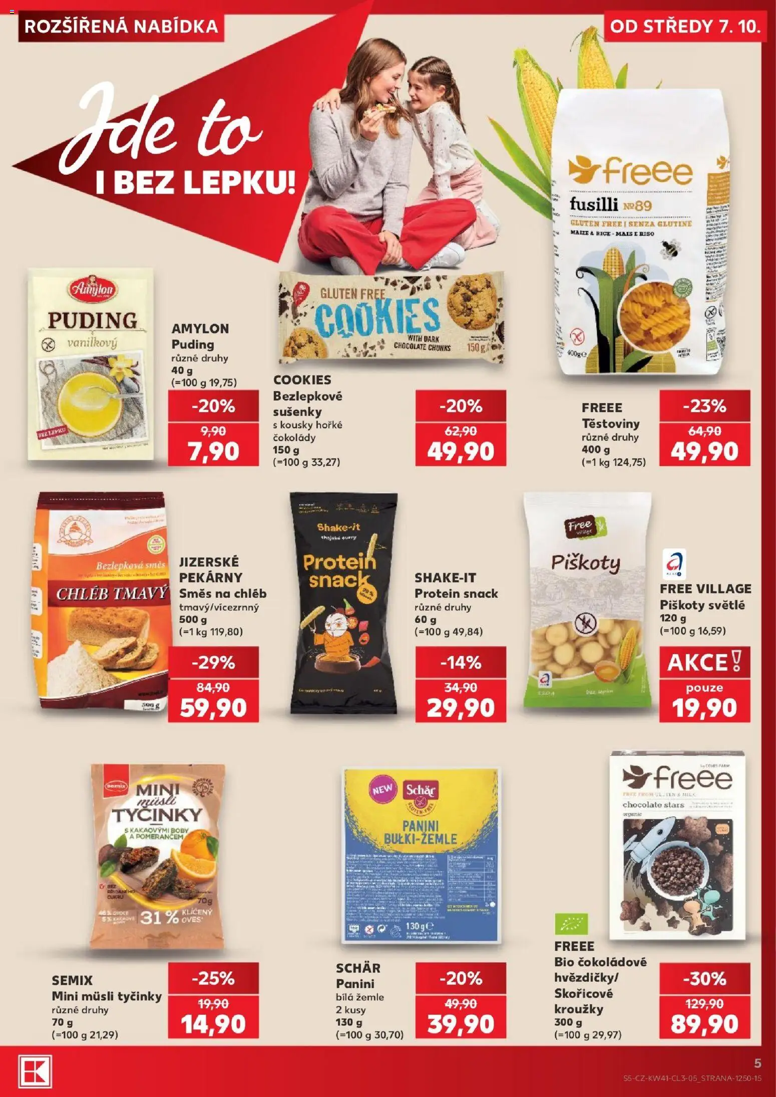 Kaufland leták - Plzeň od 07.10.2026 | Strana: 5 | Produkty: Těstoviny, Müsli tyčinky, Piškoty, Puding