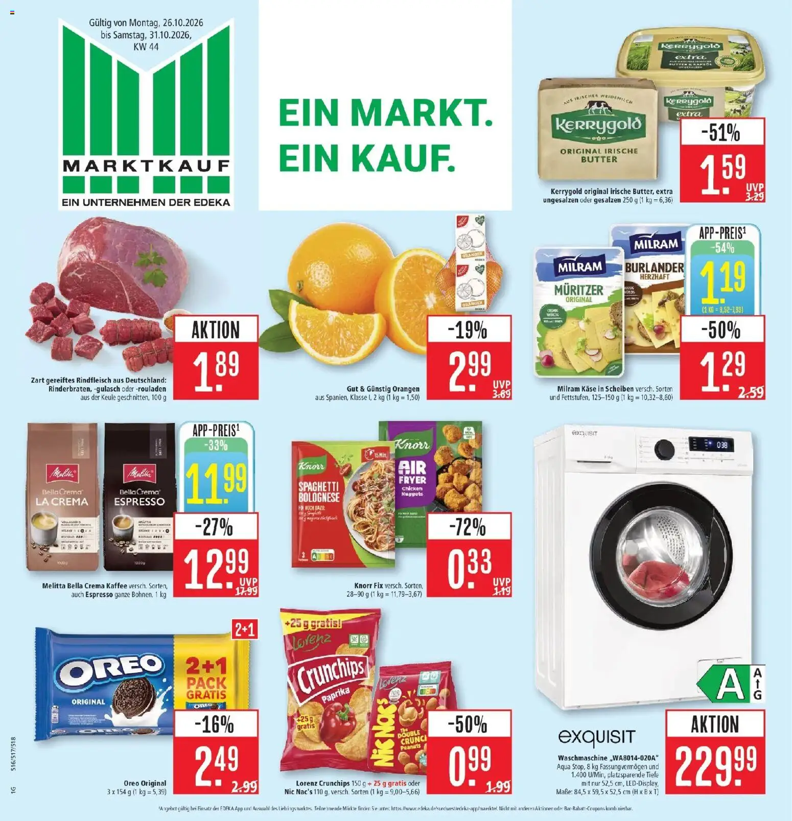Marktkauf Prospekt Kirchheim (ab 26.10.2026) » Angebote online | Seite: 1 | Produkte: Melitta, Knorr fix, Spaghetti, Lorenz crunchips