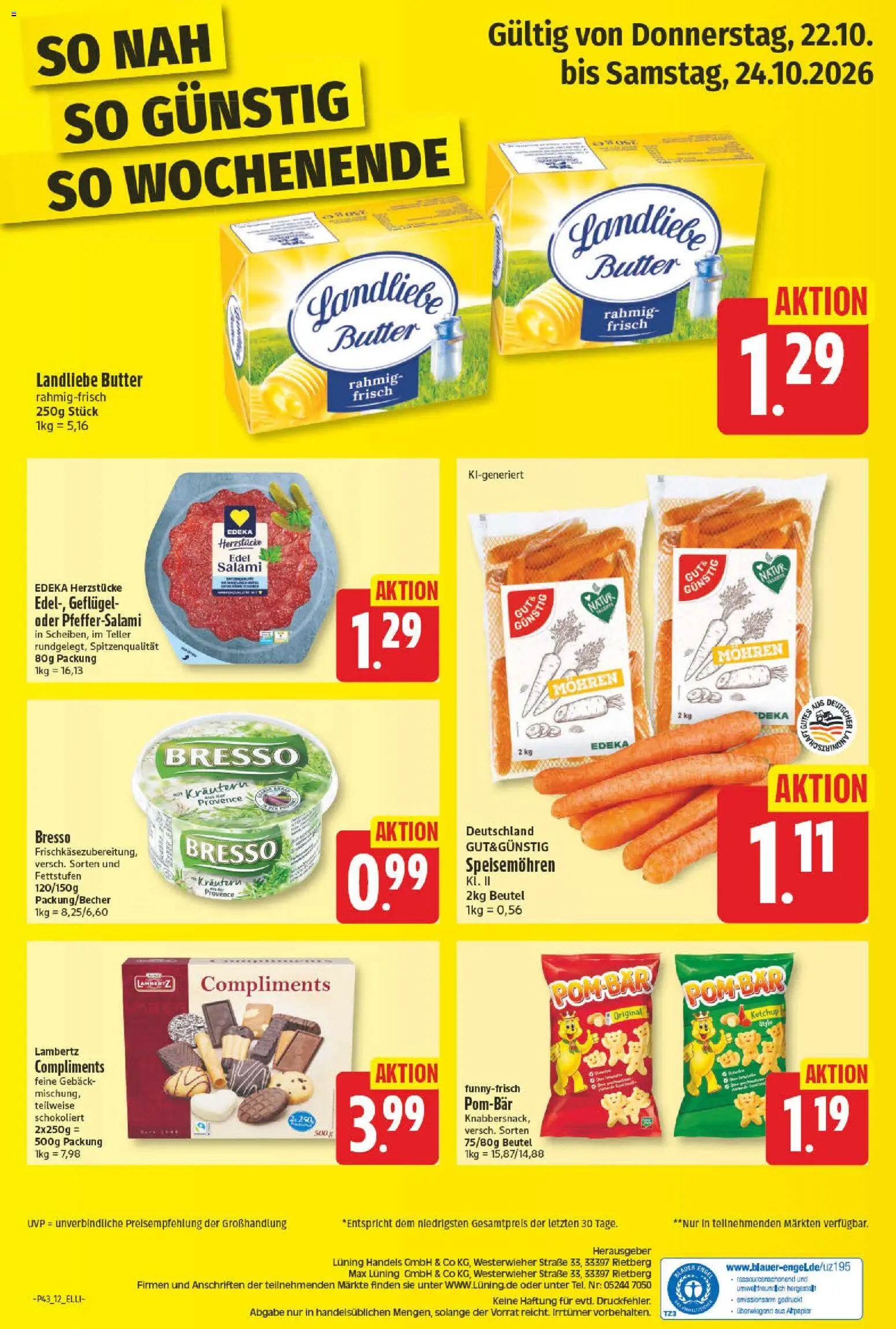Elli Markt Prospekt – gültig ab 19.10.2026 | Seite: 12 | Produkte: Landliebe butter, Bresso, Salami, Ketchup
