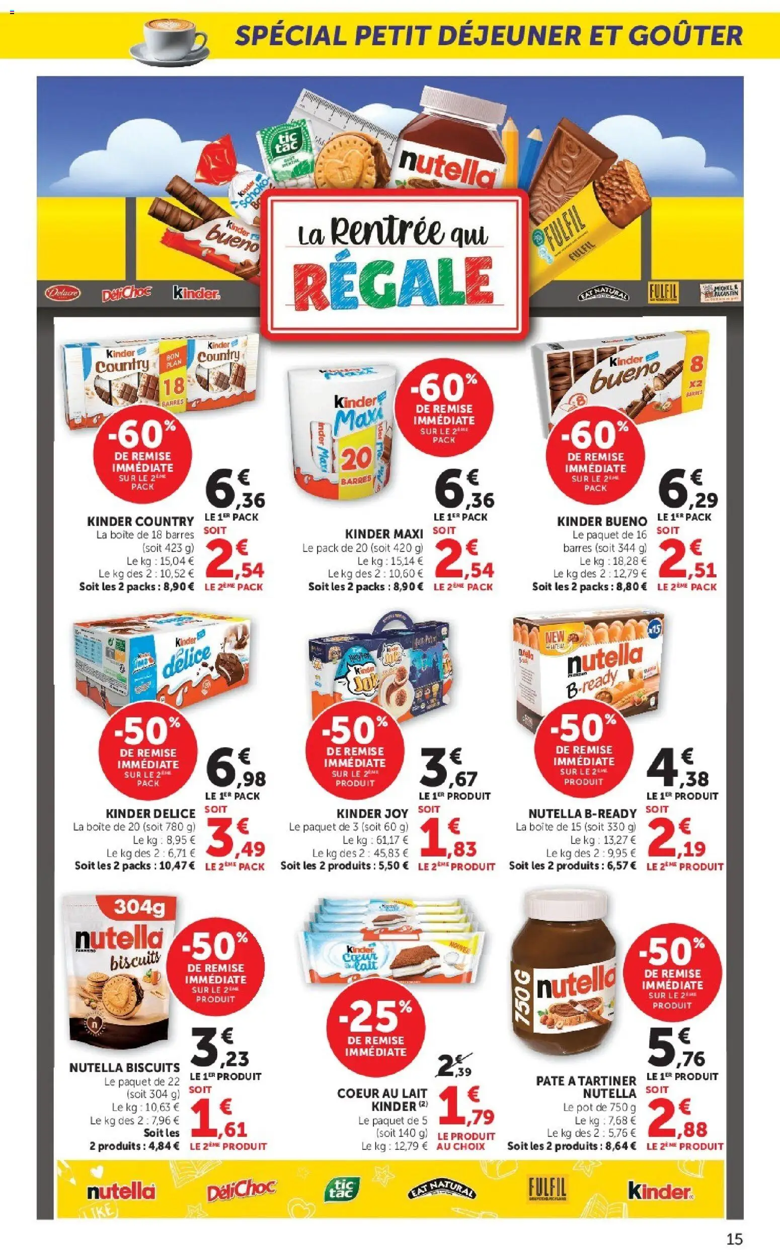 {H1} | Page: 15 | Produits: Nutella biscuits, Nutella, Lait, Kinder country