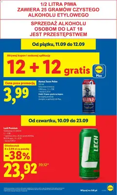 Pogląd oferty "Lidl gazetka" - ważna od 10.09.2026 | Strona: 25 | Produkty: Lech, Harnaś, Piwo