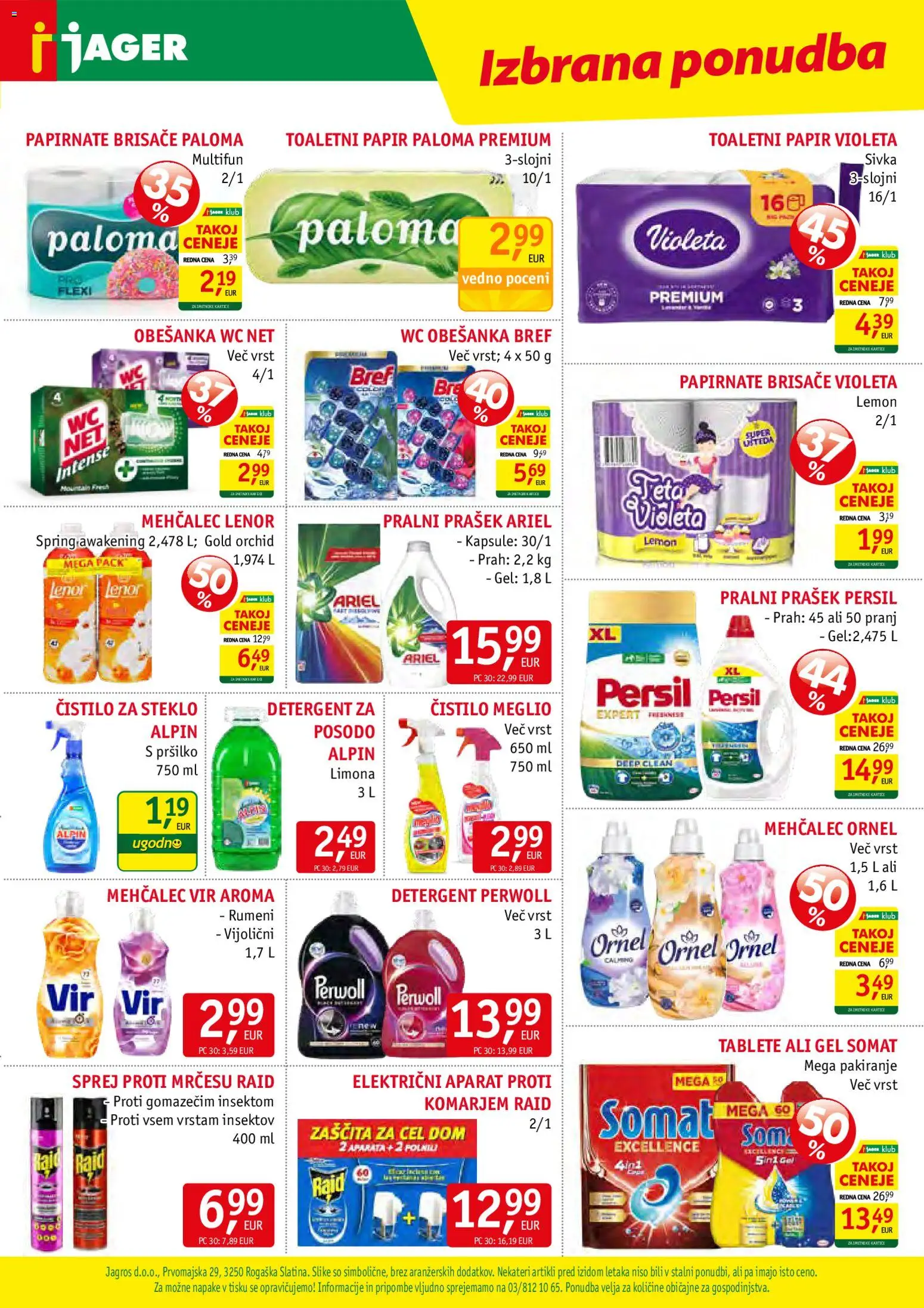 Novi Jager katalog ponudbe – veljaven od 01.07.2026 | Stran: 15 | Izdelki: Prašek, Mehčalec, Pralni prašek, Papirnate brisače