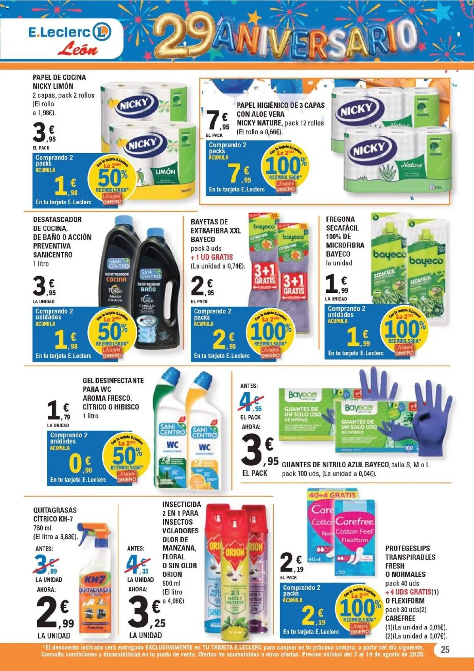 E.Leclerc - León │ válido desde el 03/08/2026 | Página: 25 | Productos: Papel higienico, Guantes, Cocina, Baño