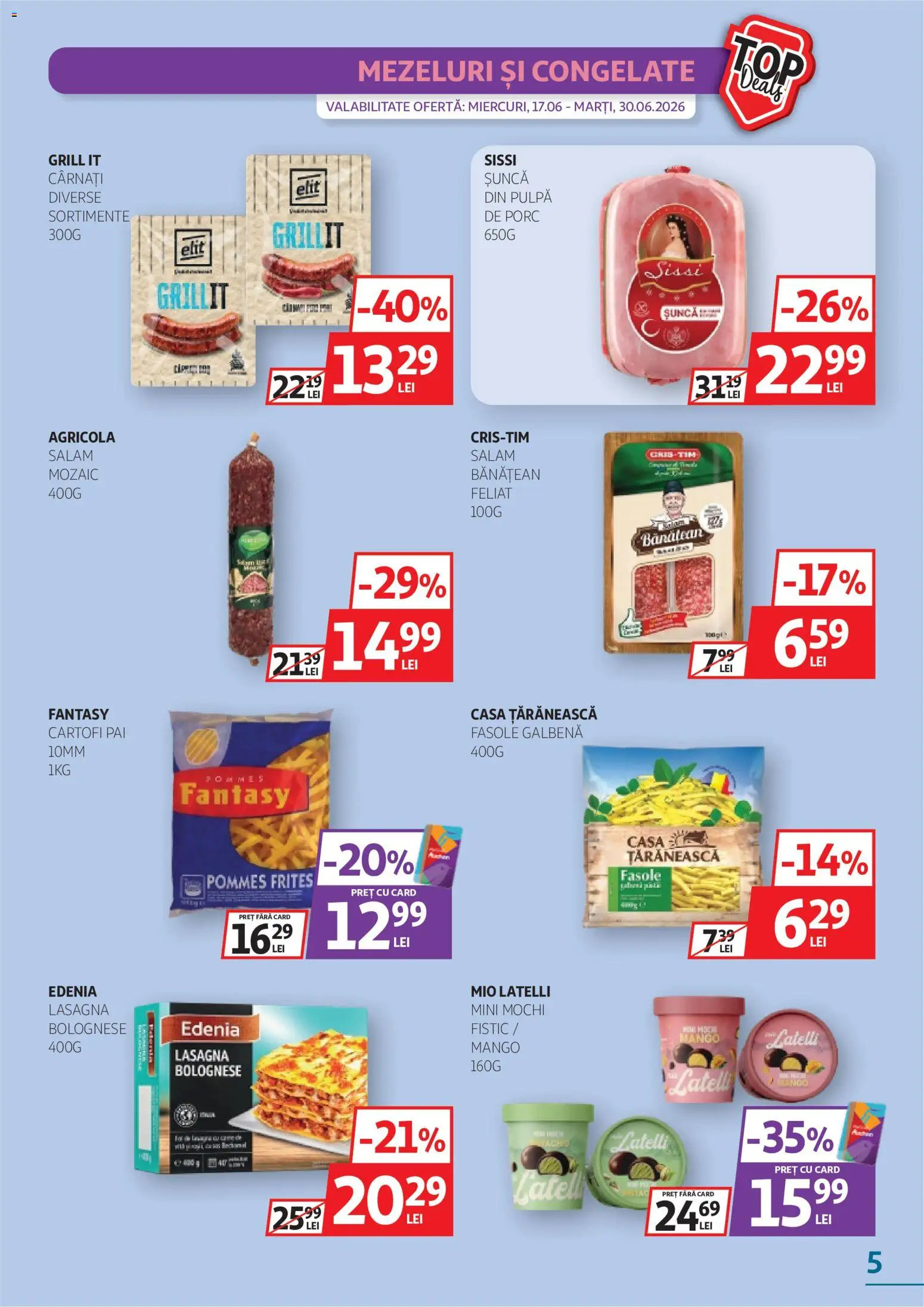 Noul catalog Auchan – valabil de la 17.06.2026 | Pagină: 5 | Produse: Grill, Salam, Cartofi, Cârnați