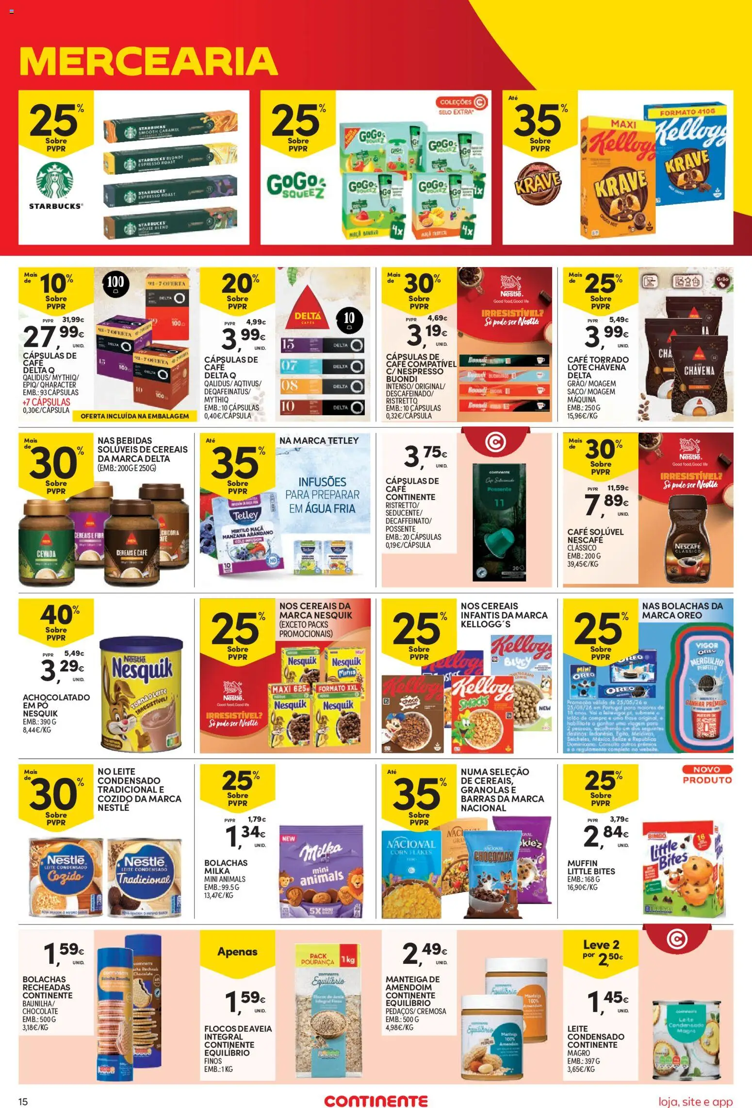 Continente Semanal Continente Bom Dia │ válido de 04/08/2026 | Página: 15 | Produtos: Agua, Cápsulas café, Manteiga, Cereais