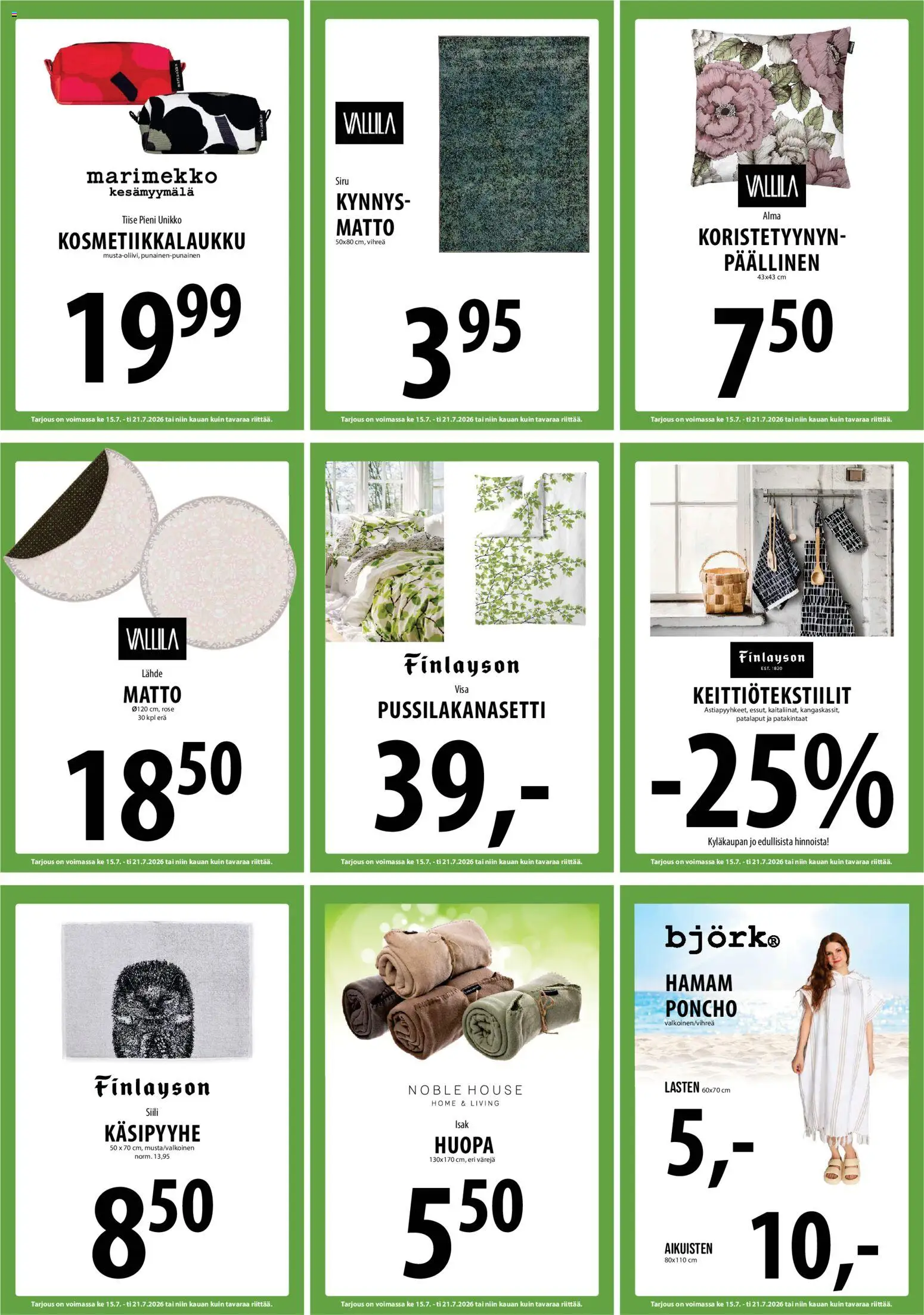 Tuuri tarjoukset – voimassa 15/07/2026 alkaen | Sivu: 17 | Tuotteet: Pussilakanasetti, Matto, Poncho, Huopa