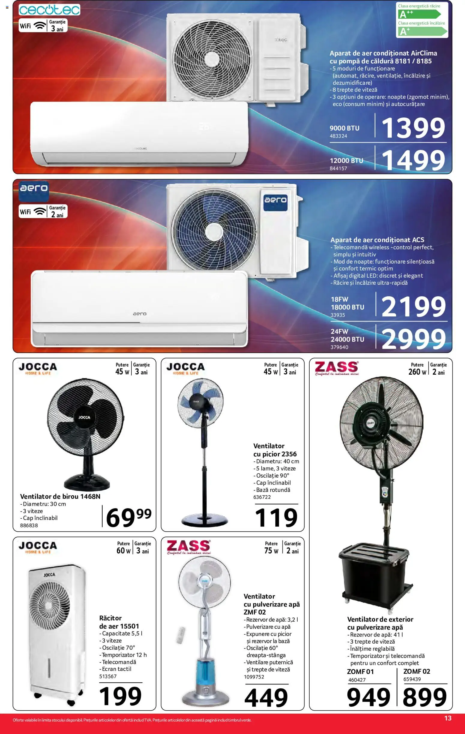Noul catalog Selgros – valabil de la 26.06.2026 | Pagină: 13 | Produse: Aer Condiționat, Çikolatalı gofret, Ventilator, Apă