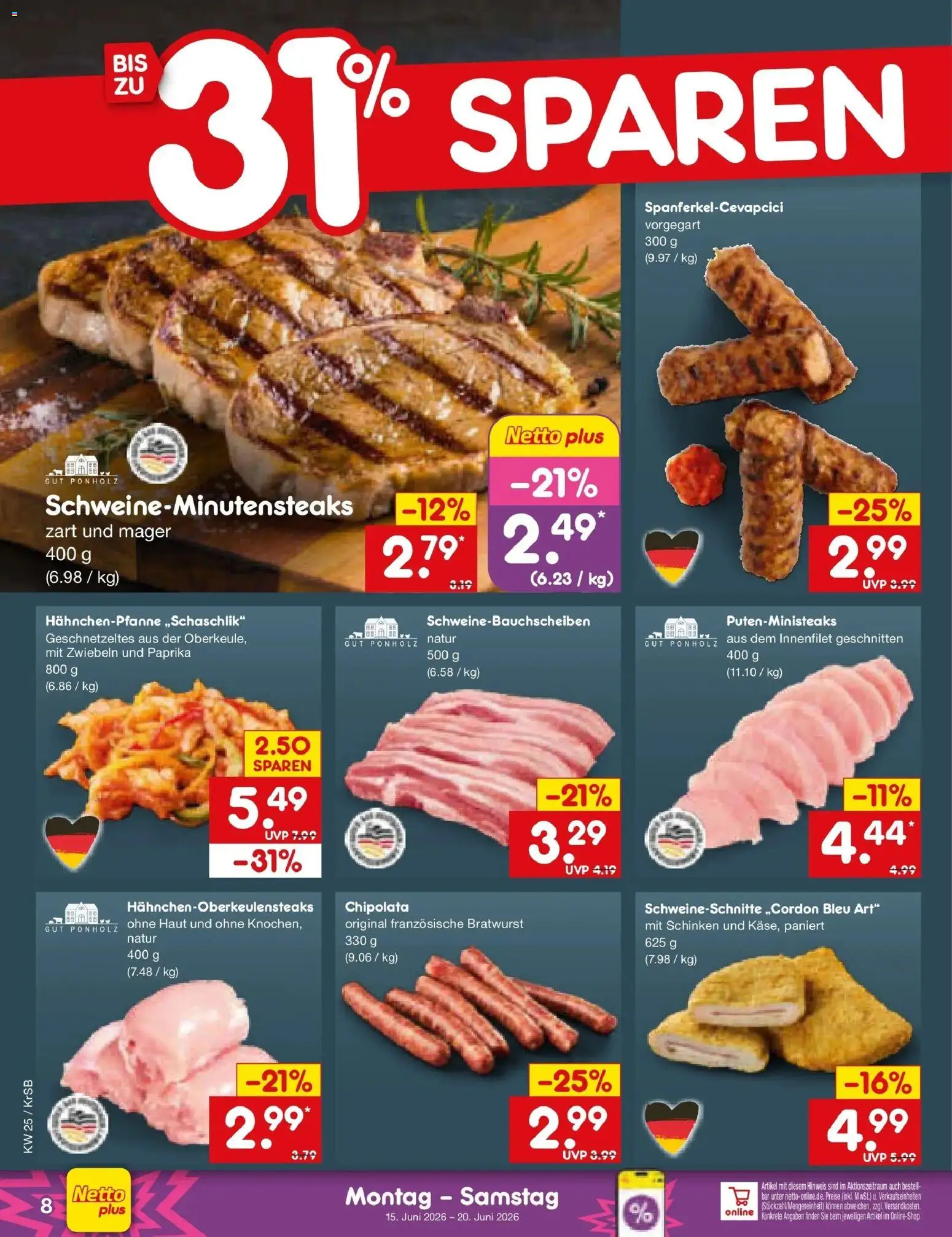 Netto Marken-Discount Prospekt Jüchen – gültig ab 15.06.2026 | Seite: 10 | Produkte: Bratwurst, Zwiebeln, Paprika, Schinken