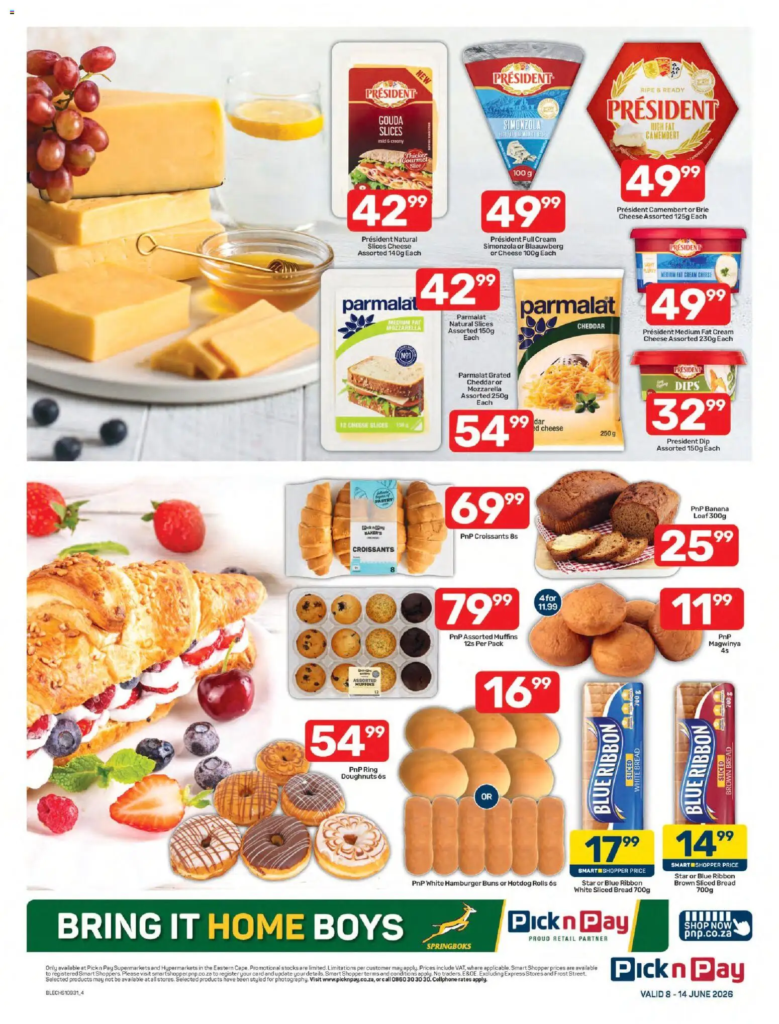 New Pick n Pay catalogue – valid from 08/06/2026 | Page: 4 | Products: Muffins, Buns, Cheese, Cream