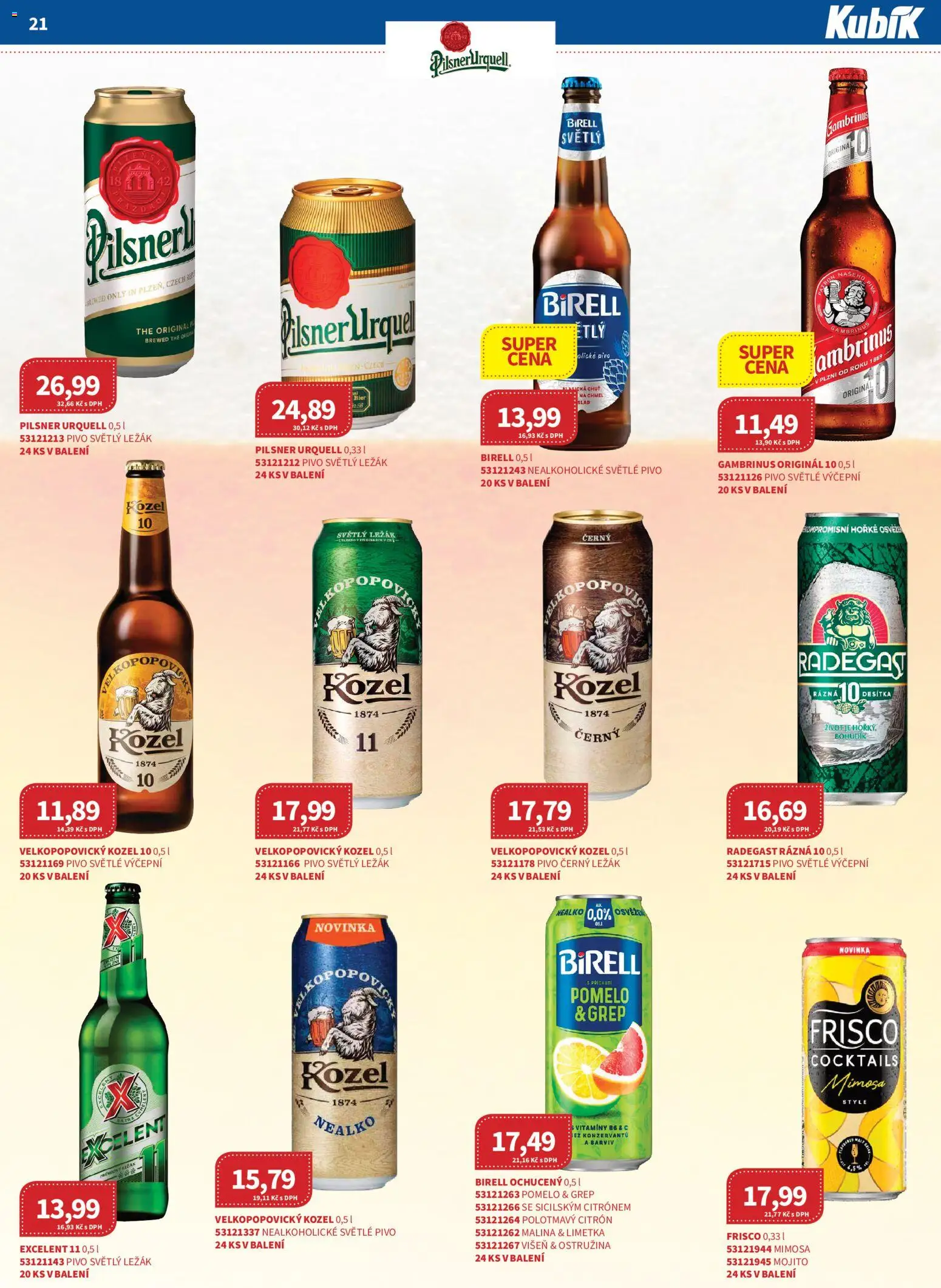 Kubík leták - Velkoobchod 07/2026 od 01.07.2026 | Strana: 21 | Produkty: Birell, Pivo, Mojito, Velkopopovický Kozel 10