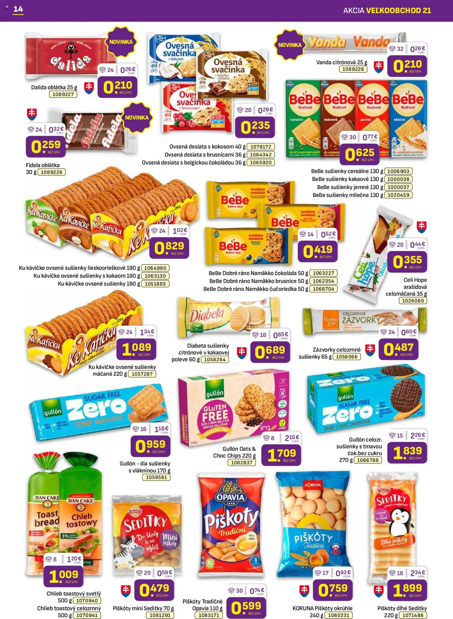 Nové Libex akcie – leták je platný od 19.10.2026 | Strana: 14 | Produkty: BeBe Dobré ráno, Chlieb, Sušienky, Čokoláda