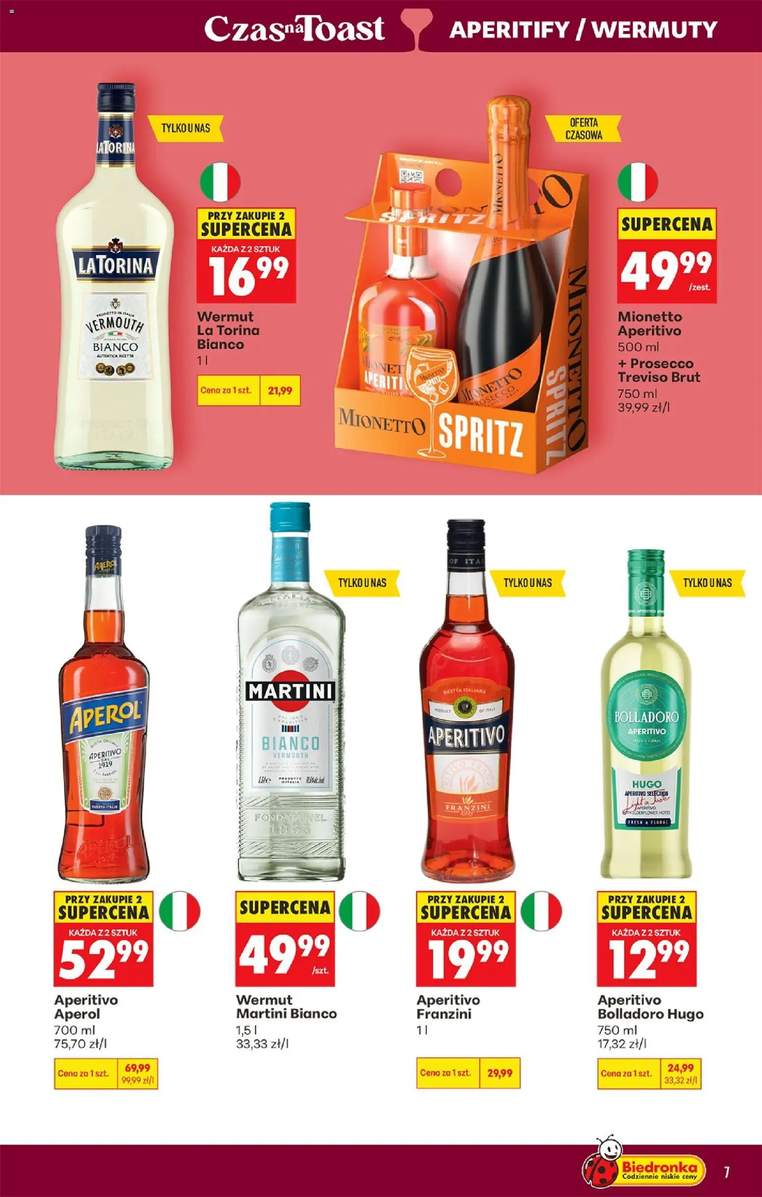 Biedronka gazetka - Czas na toast od 13.07.2026 | Strona: 7 | Produkty: Martini, Aperol, Prosecco, Martini Bianco