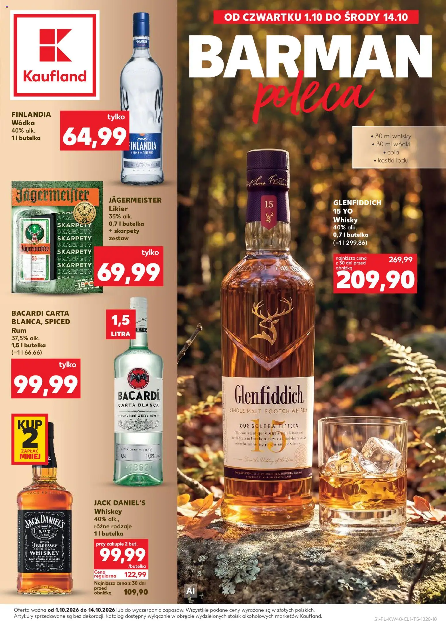 Kaufland Polsko leták - Barek od 01.10.2026 | Strana: 1 | Produkty: Jägermeister, Bacardi, Whiskey, Cola