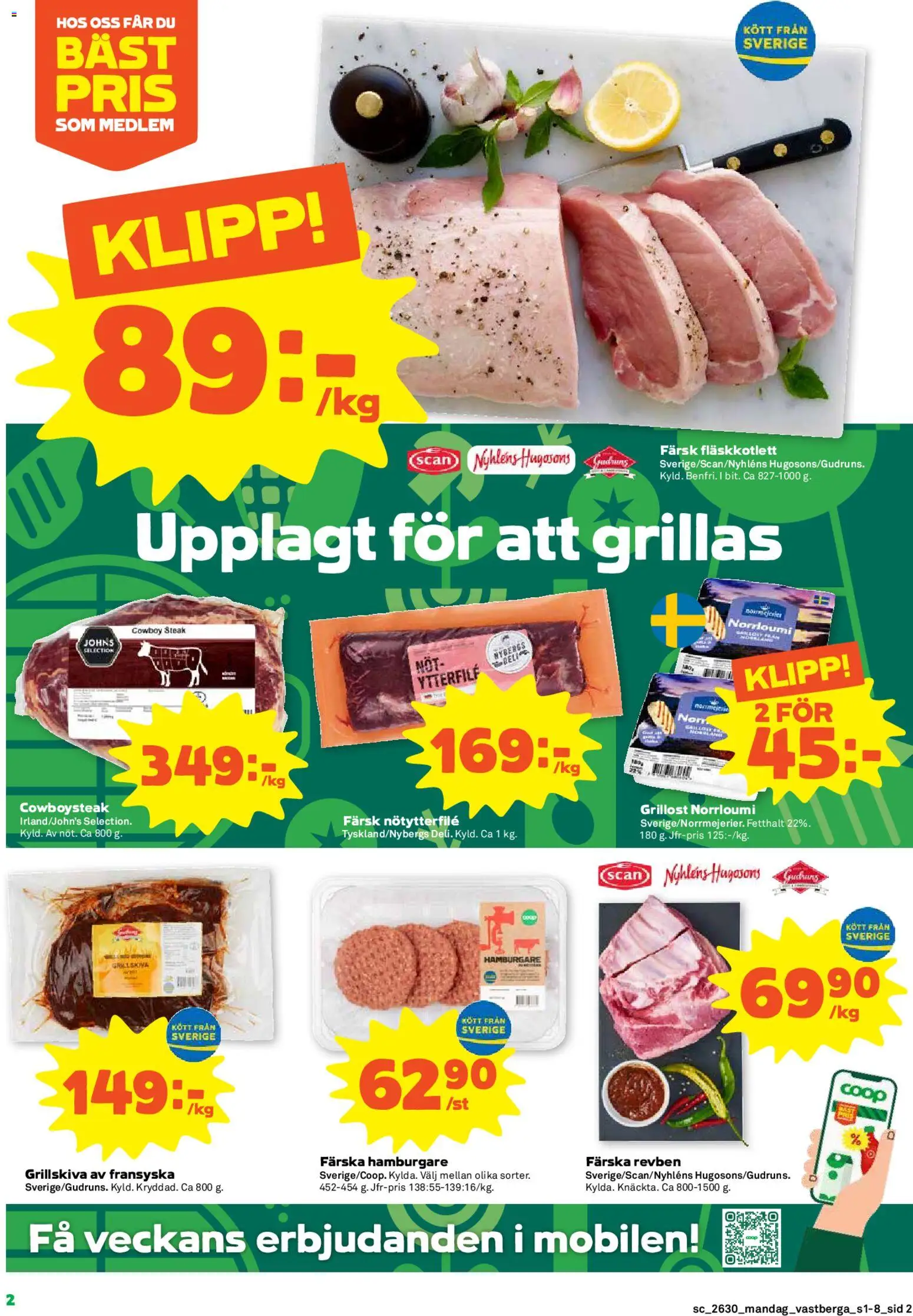 Stora Coop reklamblad aktuell från 20/07/2026 | Sida: 2 | Produkter: Fläskkotlett, Hamburgare, Grillost, Kött
