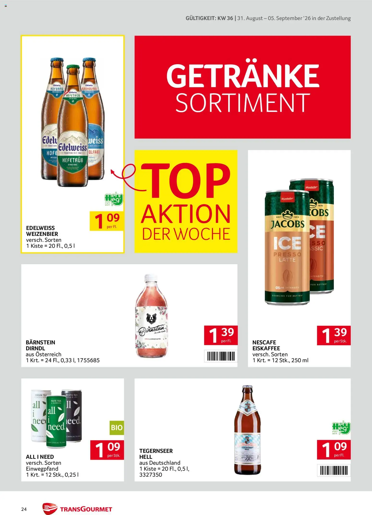 Transgourmet Zustellaktion gültig ab 31.08.2026 | Seite: 24 | Produkte: Getränke, Eiskaffee